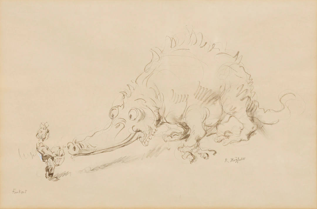ROBERT HÖGFELDT. "Frukost", blyertsteckning, signerad.