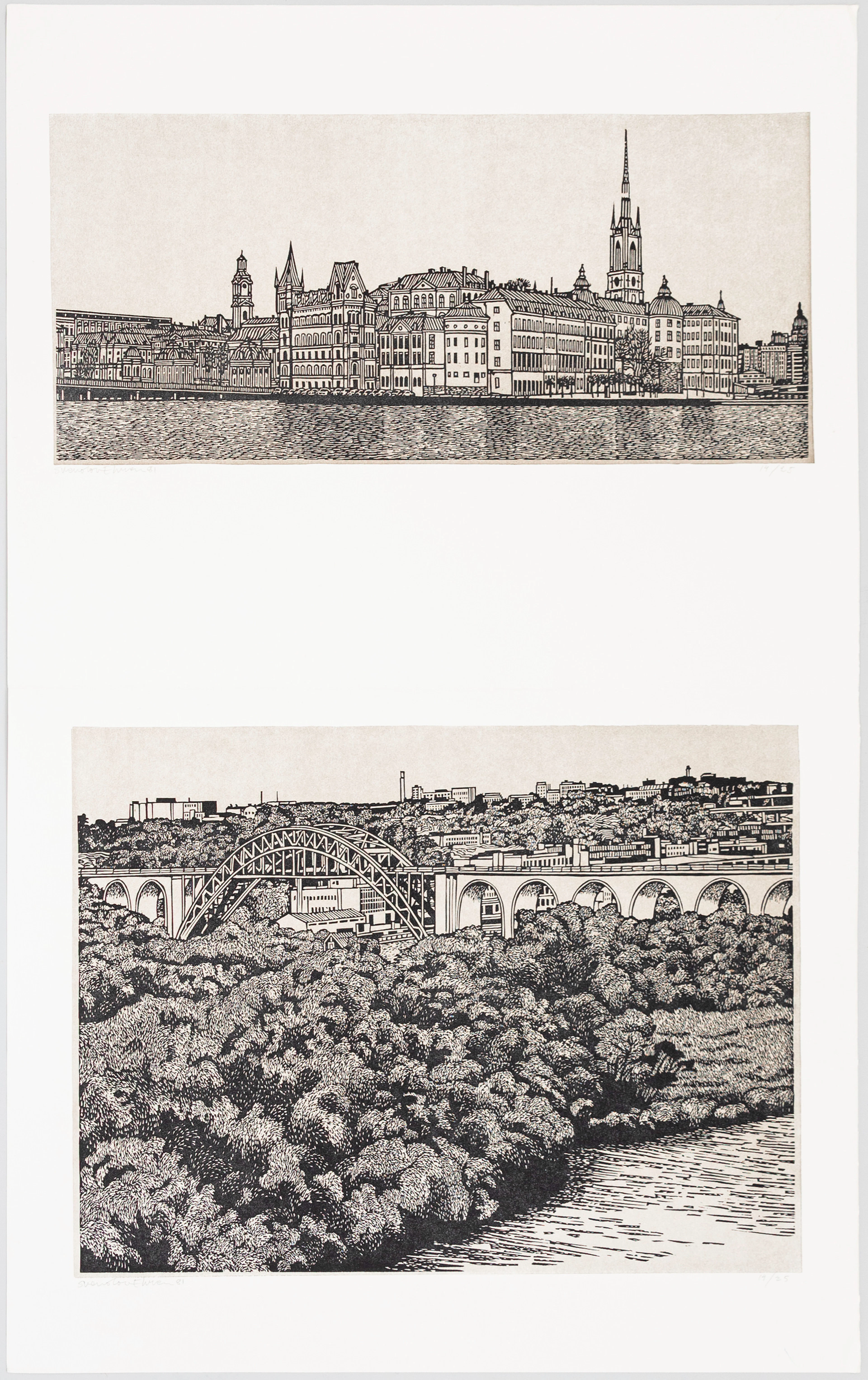 SVENOLOV EHRÉN. 2 st litografier, Stockholmsmotiv, signerade, numrerade