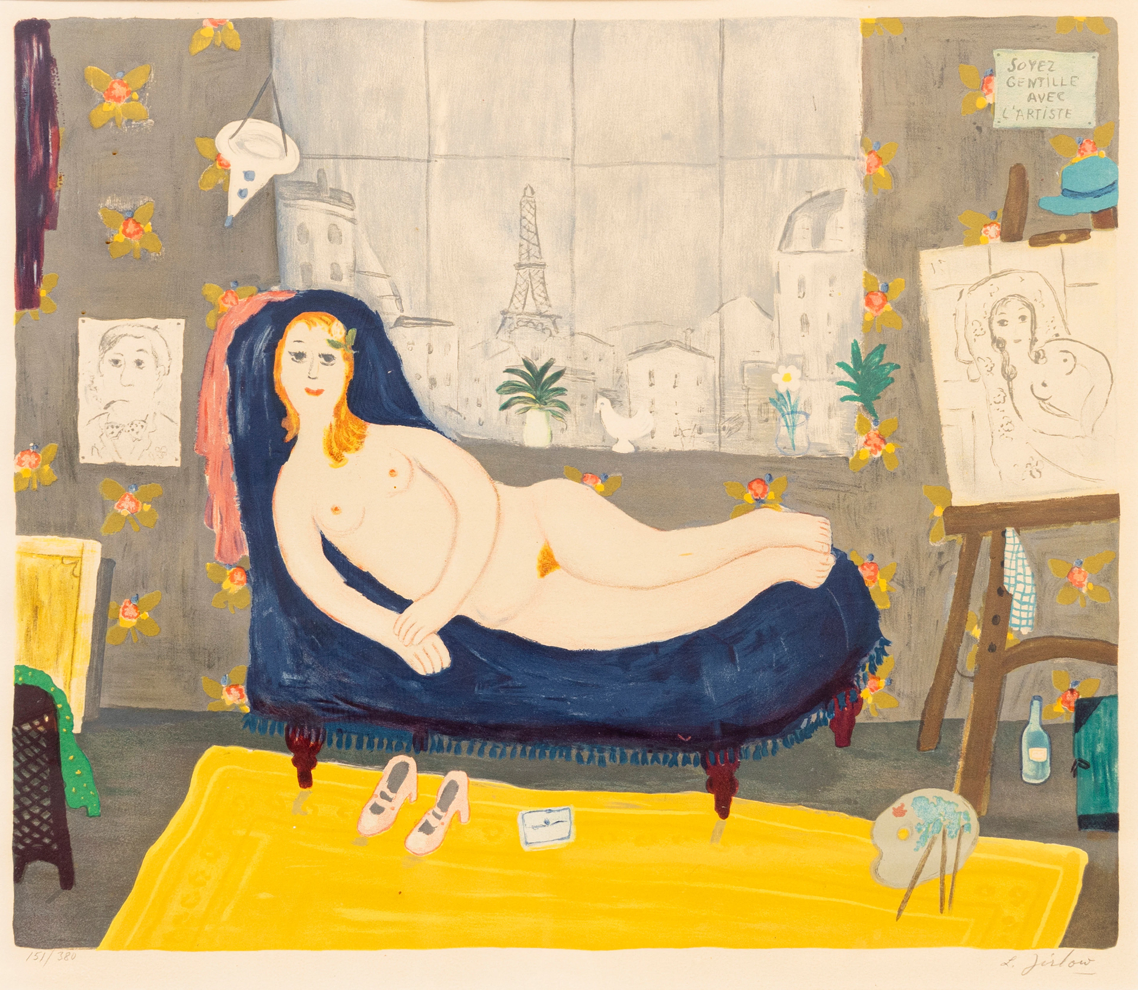 LENNART JIRLOW. "Ateljén", färglitografi, signerad och numrerad, L.