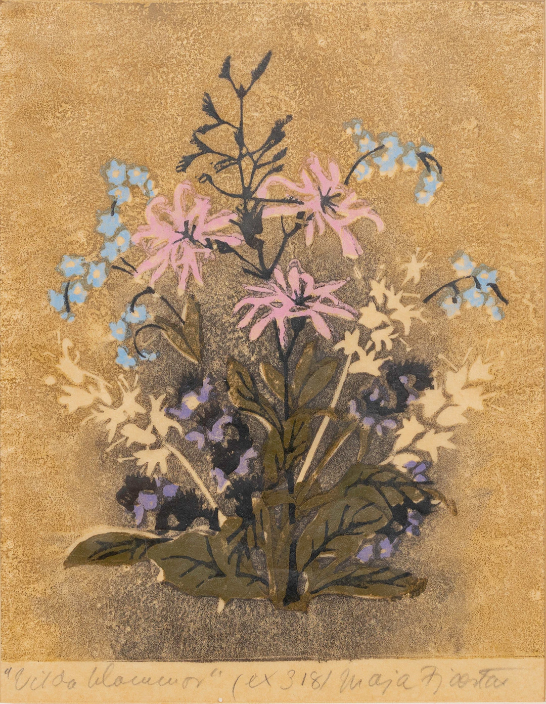 MAJA FJAESTAD. "Vilda blommor", blandteknik, ex 3181, signerad.