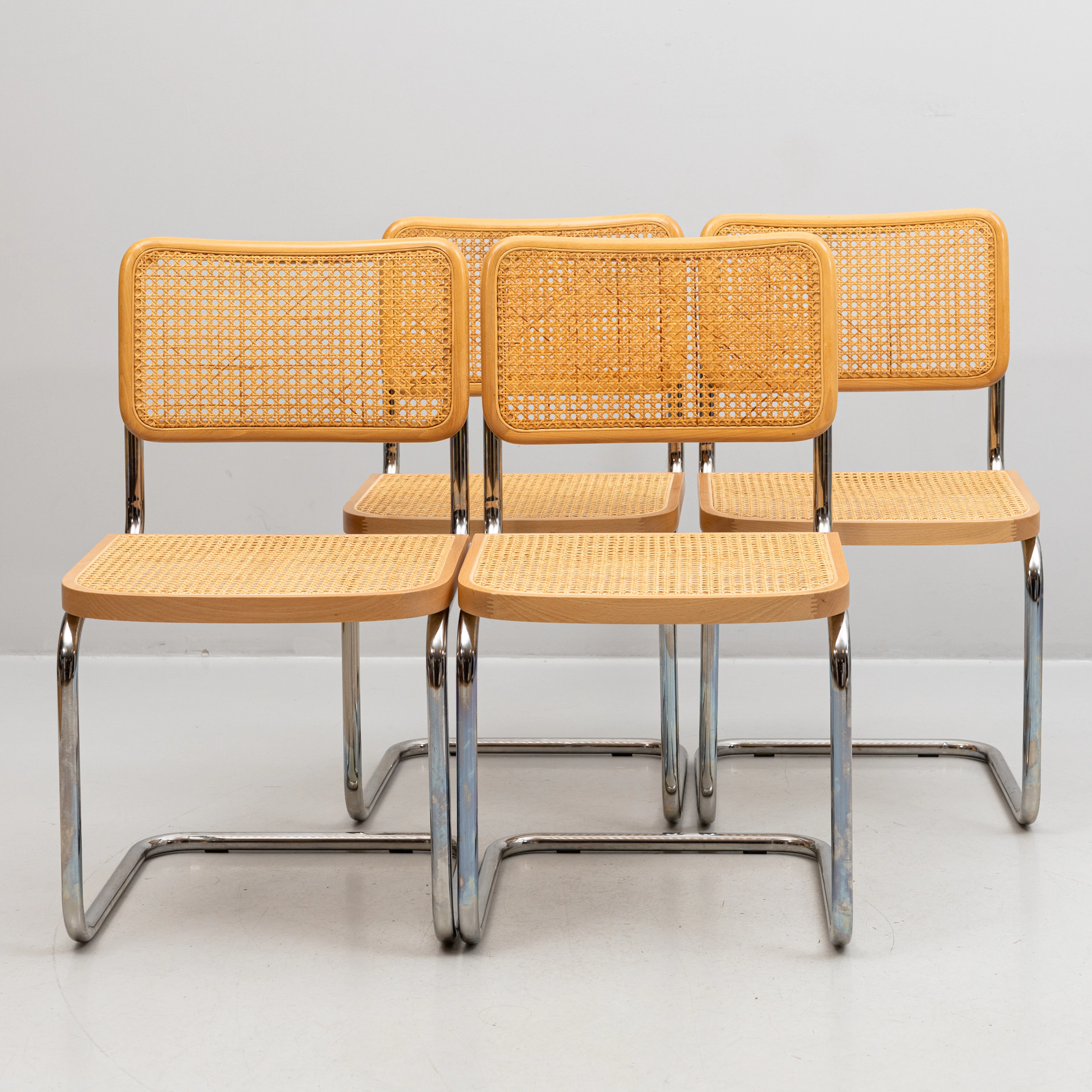 STOLAR, 4 st, Bauhaus modell, kromad metall och rotting, 1900-tal.