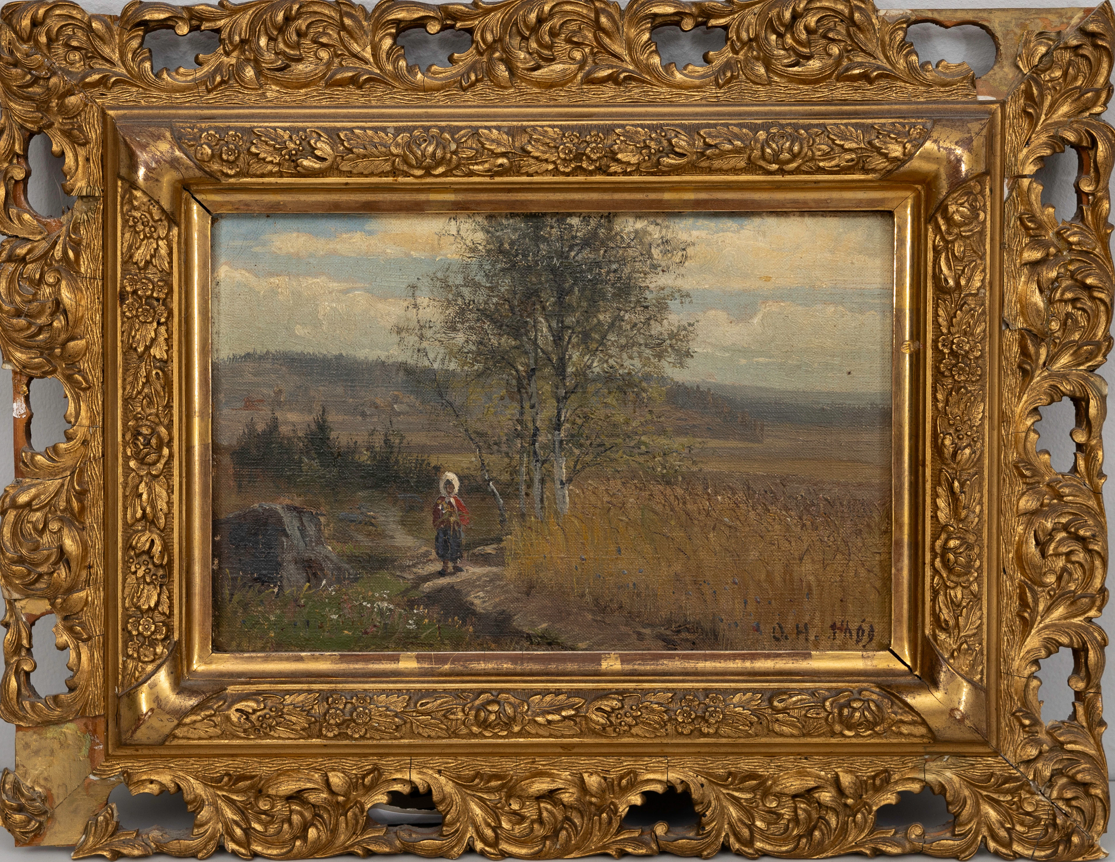 OLOF HERMELIN. "Vid Midsommartid", olja på pannå, signerad och daterad, 1869.