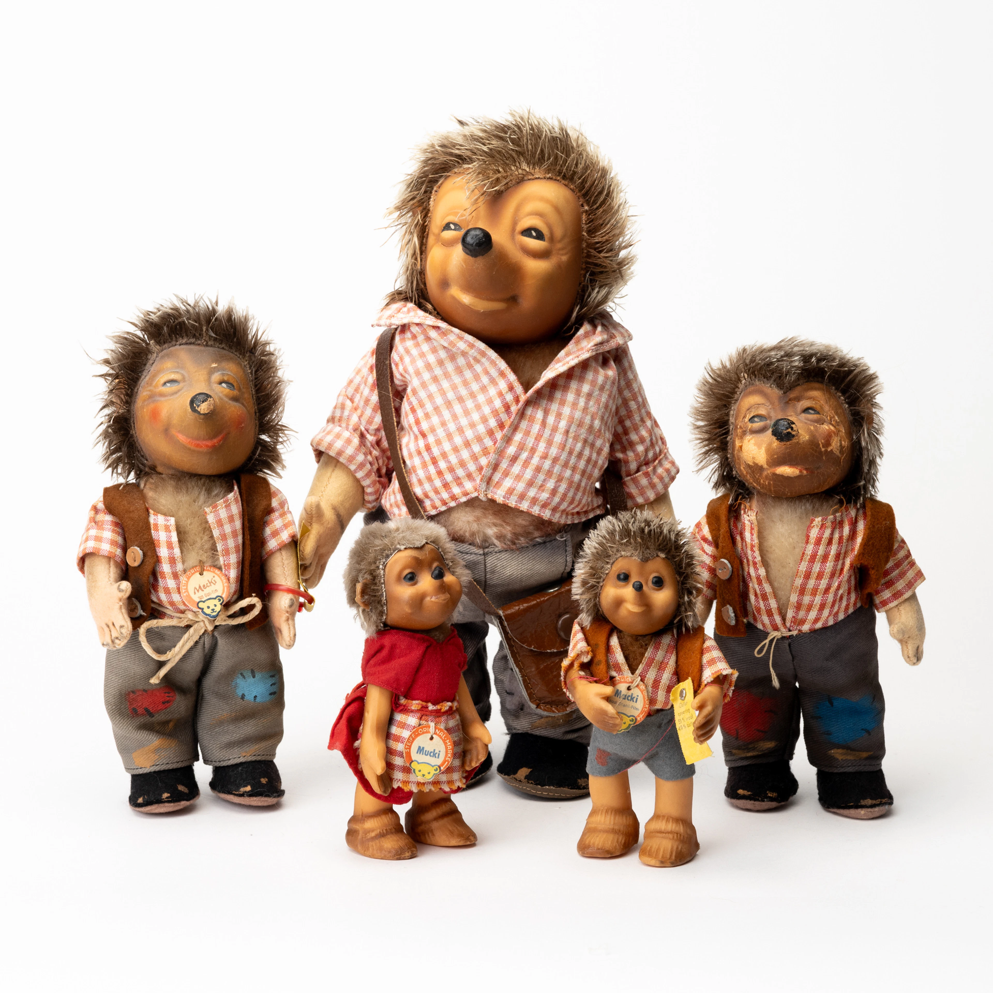 STEIFF, 5 delar, "Mecki", "Macki", "Mucki", 1900-talets andra hälft.