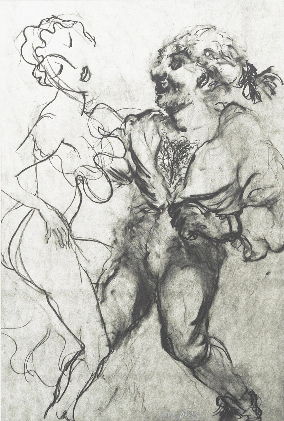 PETER DAHL. Komposition med figurer, litografi, signerad.
