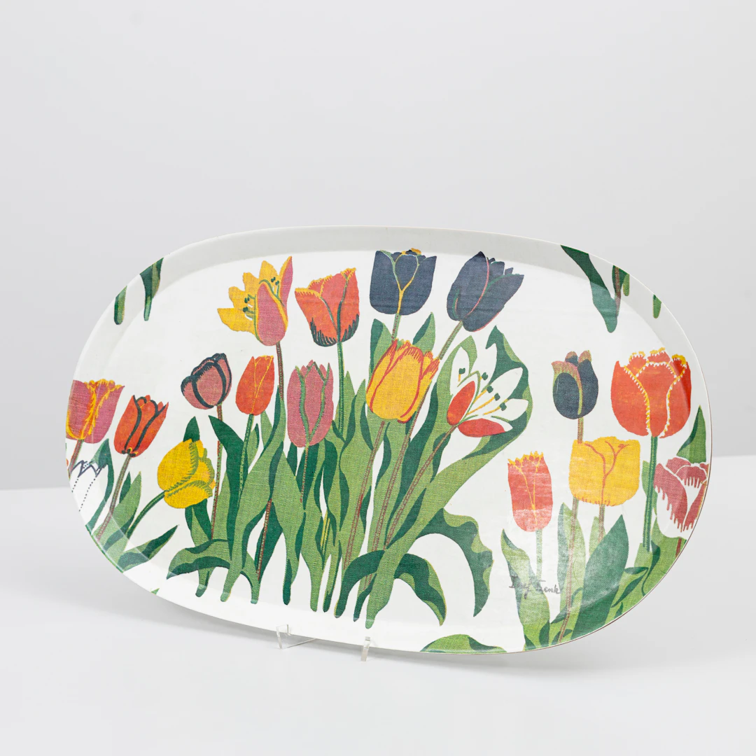 JOSEF FRANK. Serveringsbricka, laminat, "Tulpan" Svensk tenn.