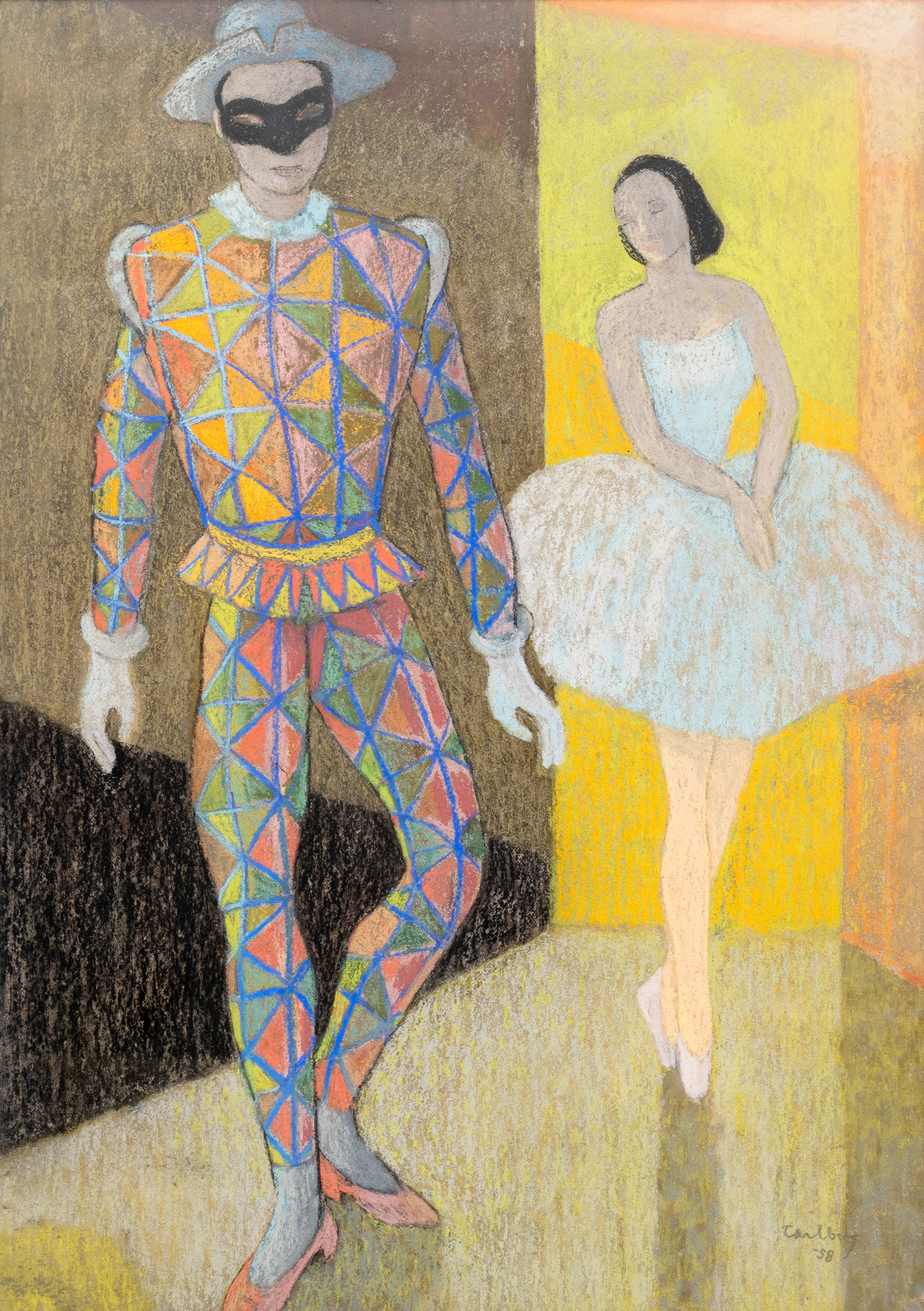 BENGT CARLBERG. Harlequin och Dansös, pastell, signerad och daterad