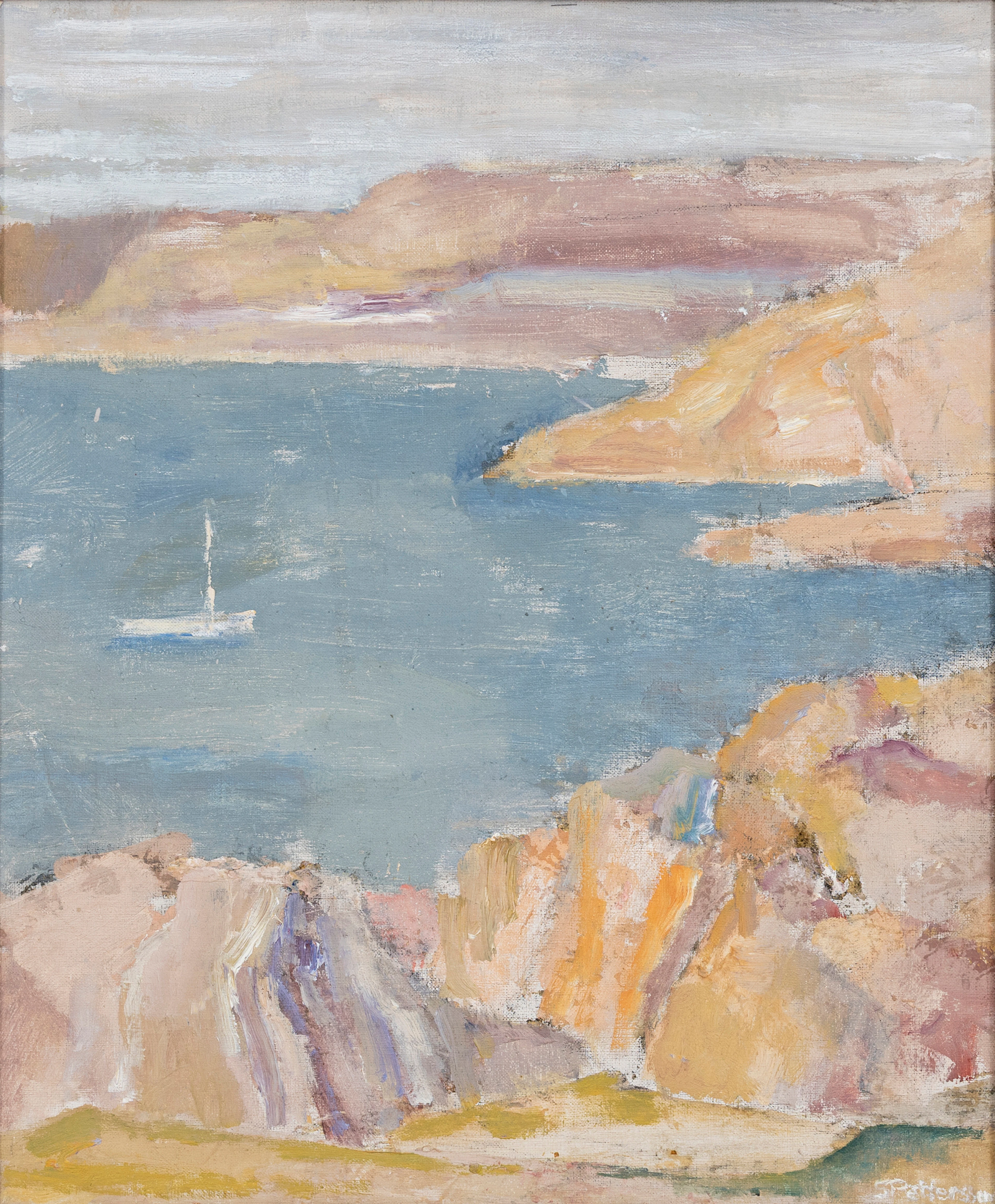 SIGWARD PETTERSSON. Kustvy, Västkusten, olja på duk, signerad.