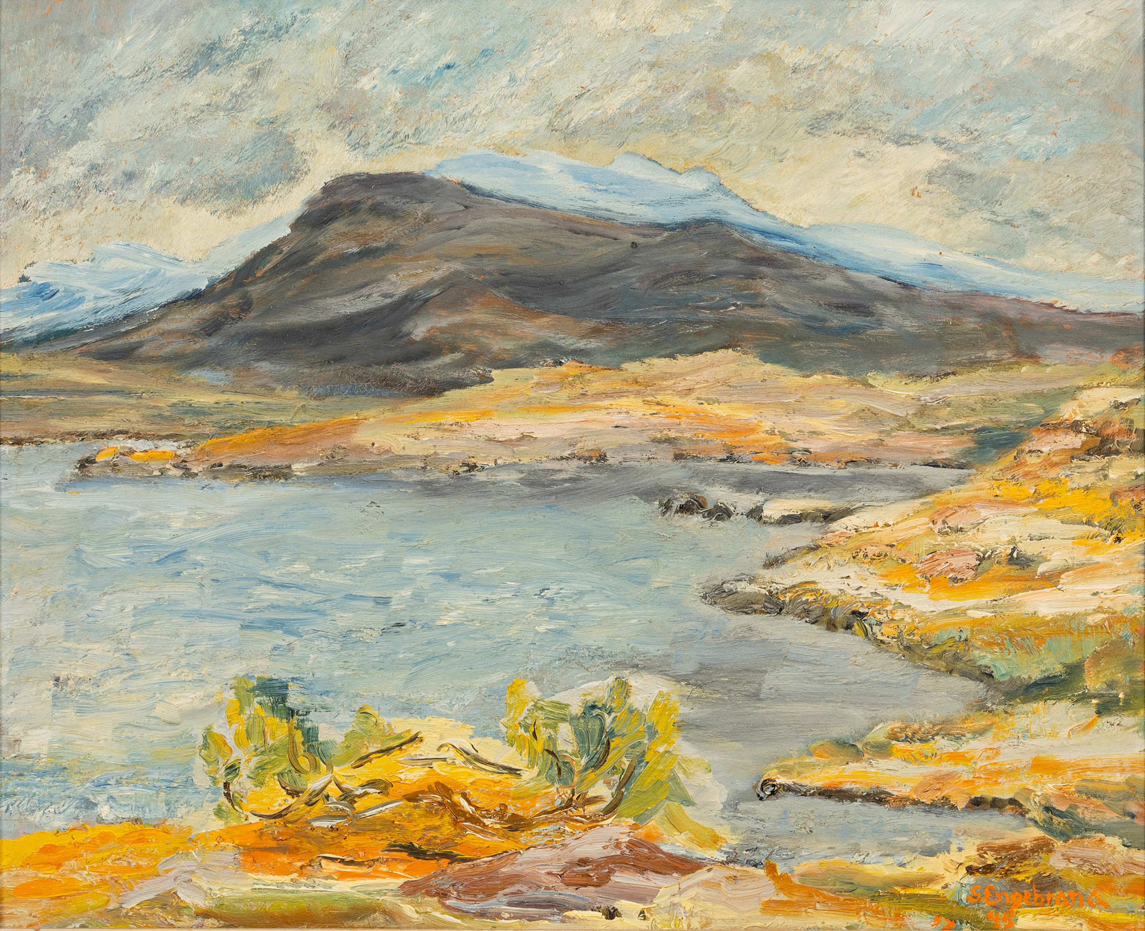 STAFFAN ENGEBRAND (1920-1999). Fjällmotiv, olja på pannå, signerad, daterad 45.
