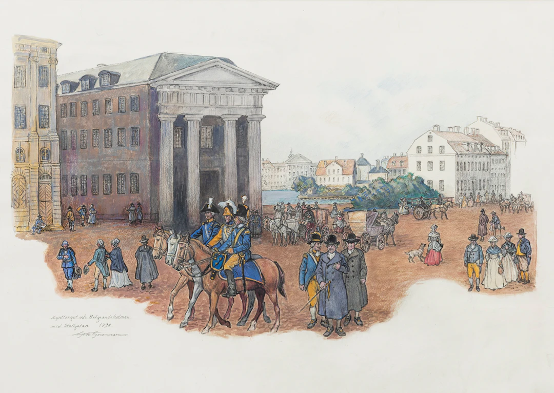 GÖTE GÖRANSSON. Mynttorget och Helgeandsholmen med Stallgatan 1790