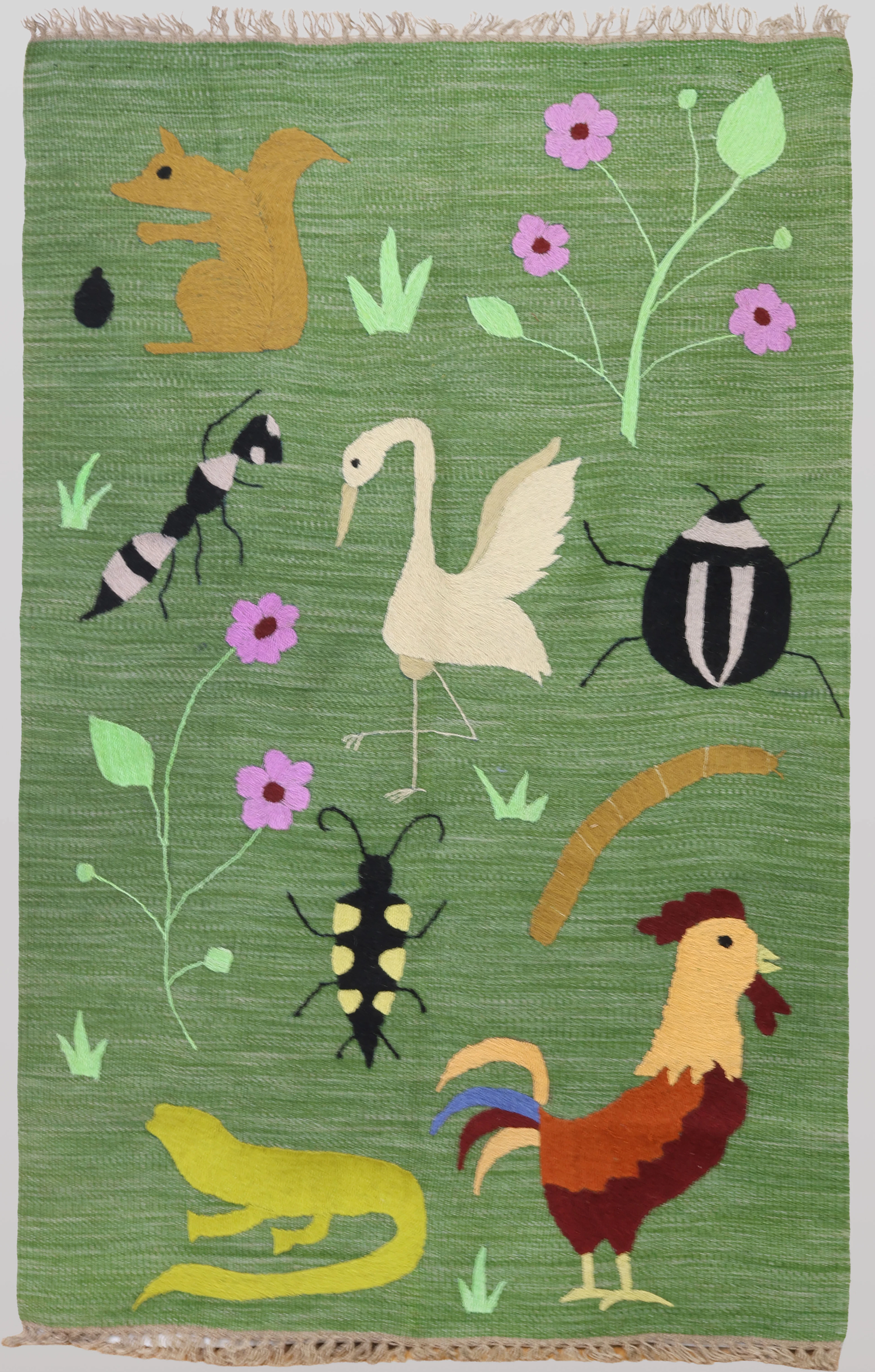 MATTA, Kelim med handbroderat mönster, ull, modern tillverkning, ca