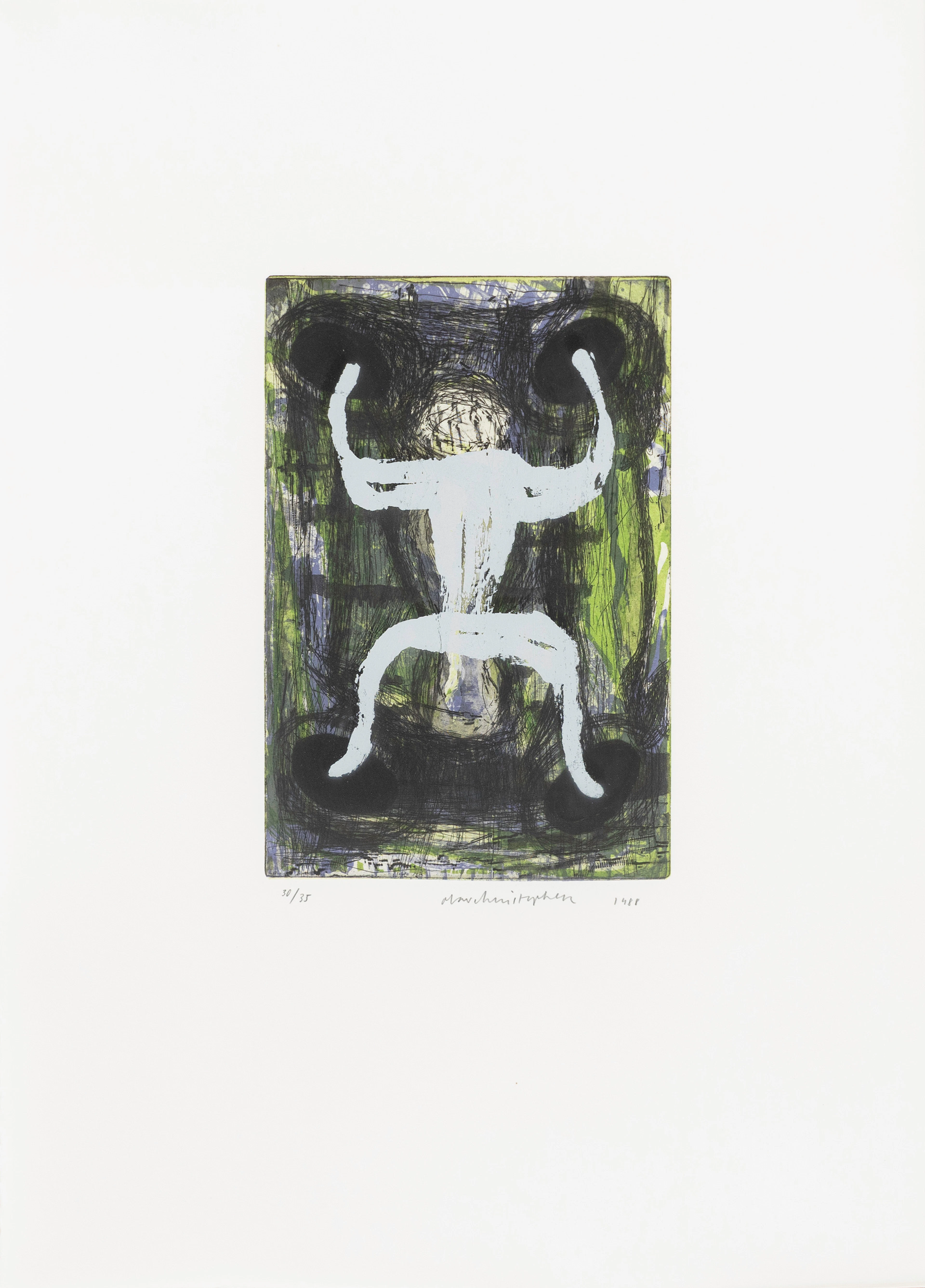 OLAV CHRISTOPHER JENSSEN. "Tantrum", litografi/akvatint, numrerad