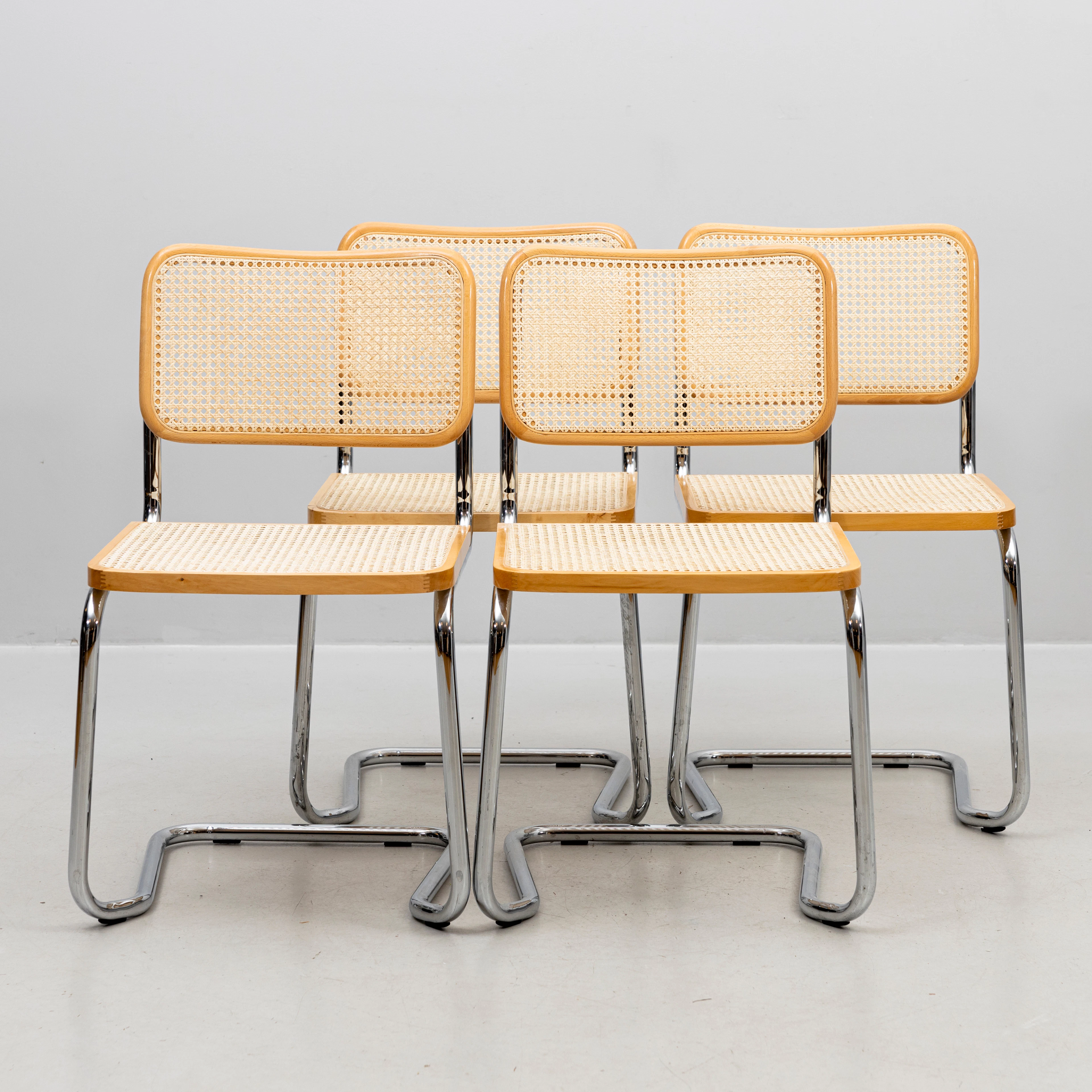 STOLAR, 4 st, kromat stålrör, rotting, Bauhaus-modell, Italien, 1900-/2000-tal.