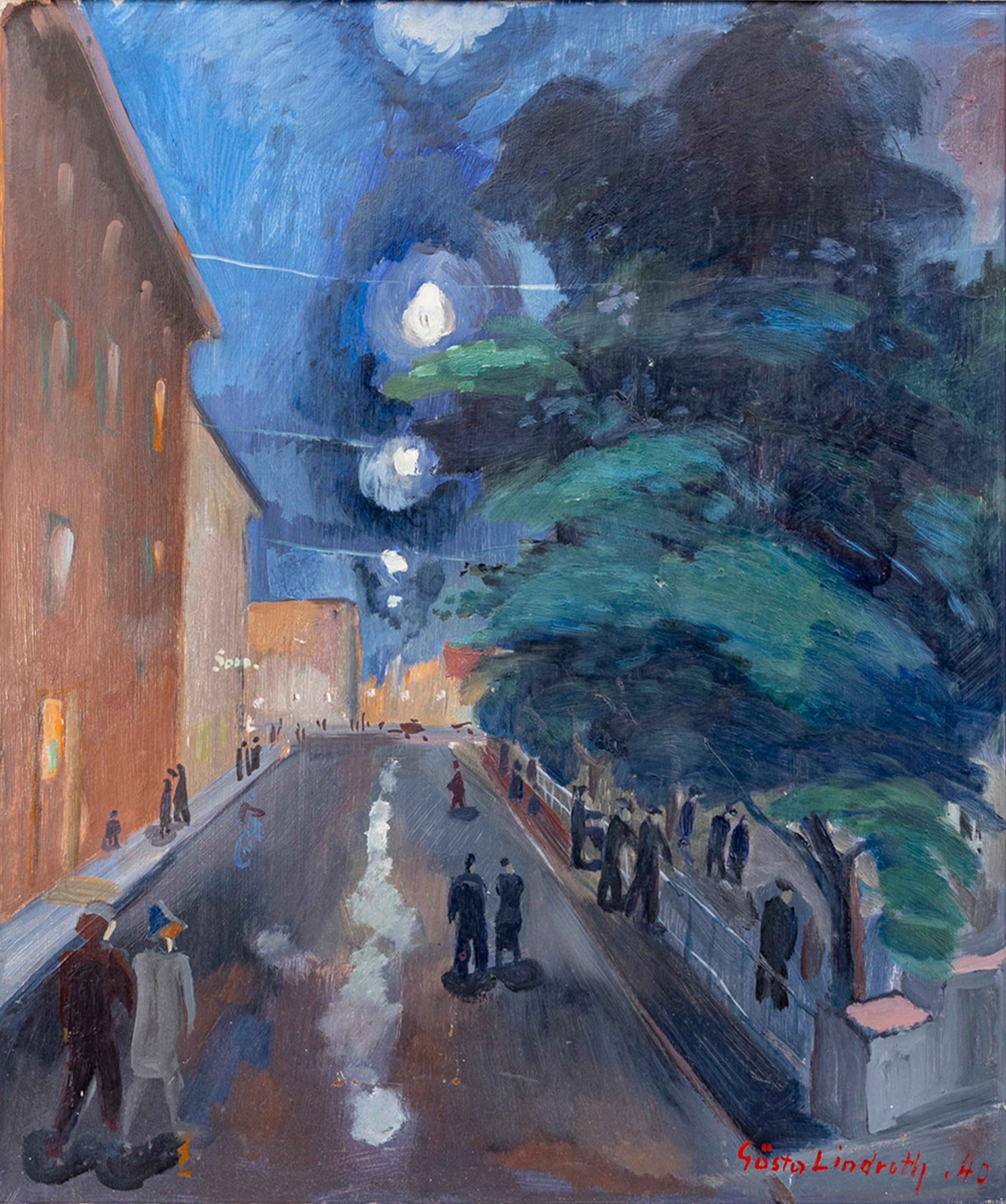 GÖSTA LINDROTH (1899-1973). Stadsmotiv, olja på pannå. signerad och