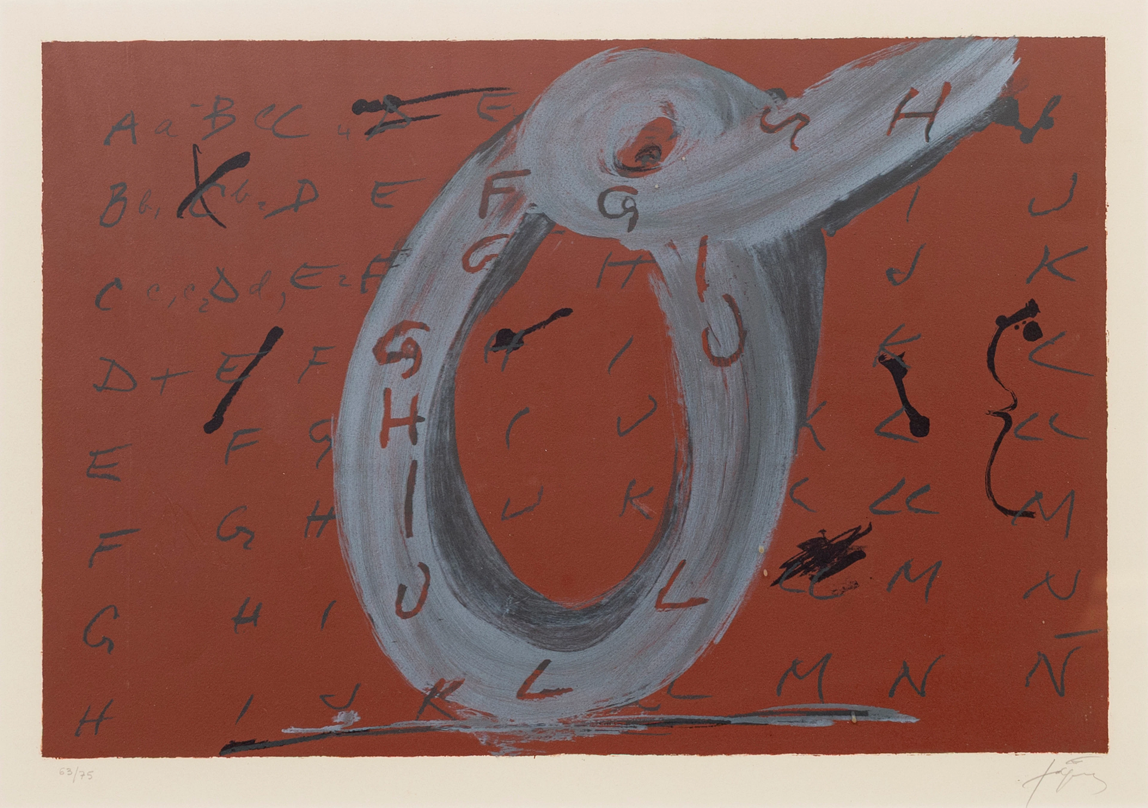 ANTONI TÀPIES (1923-2012). "Lettre O", färglitografi, ur serien "Derrière