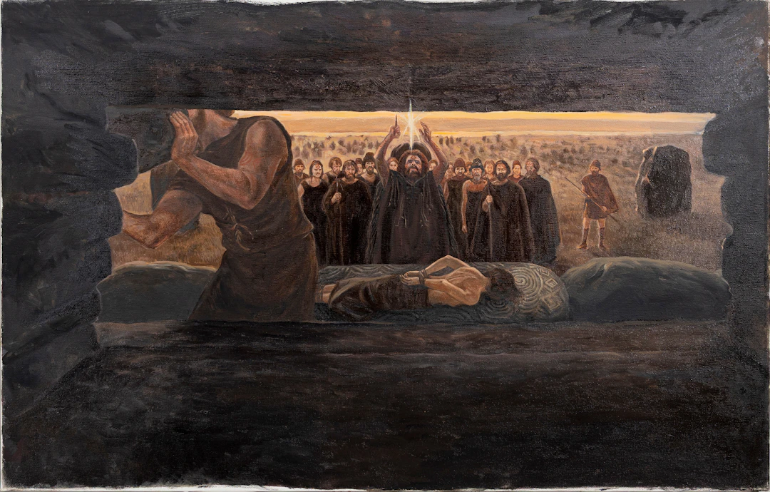 GÖTE GÖRANSSON. TILLSKRIVEN. Förhistorisk ritual, olja på duk, osignerad.