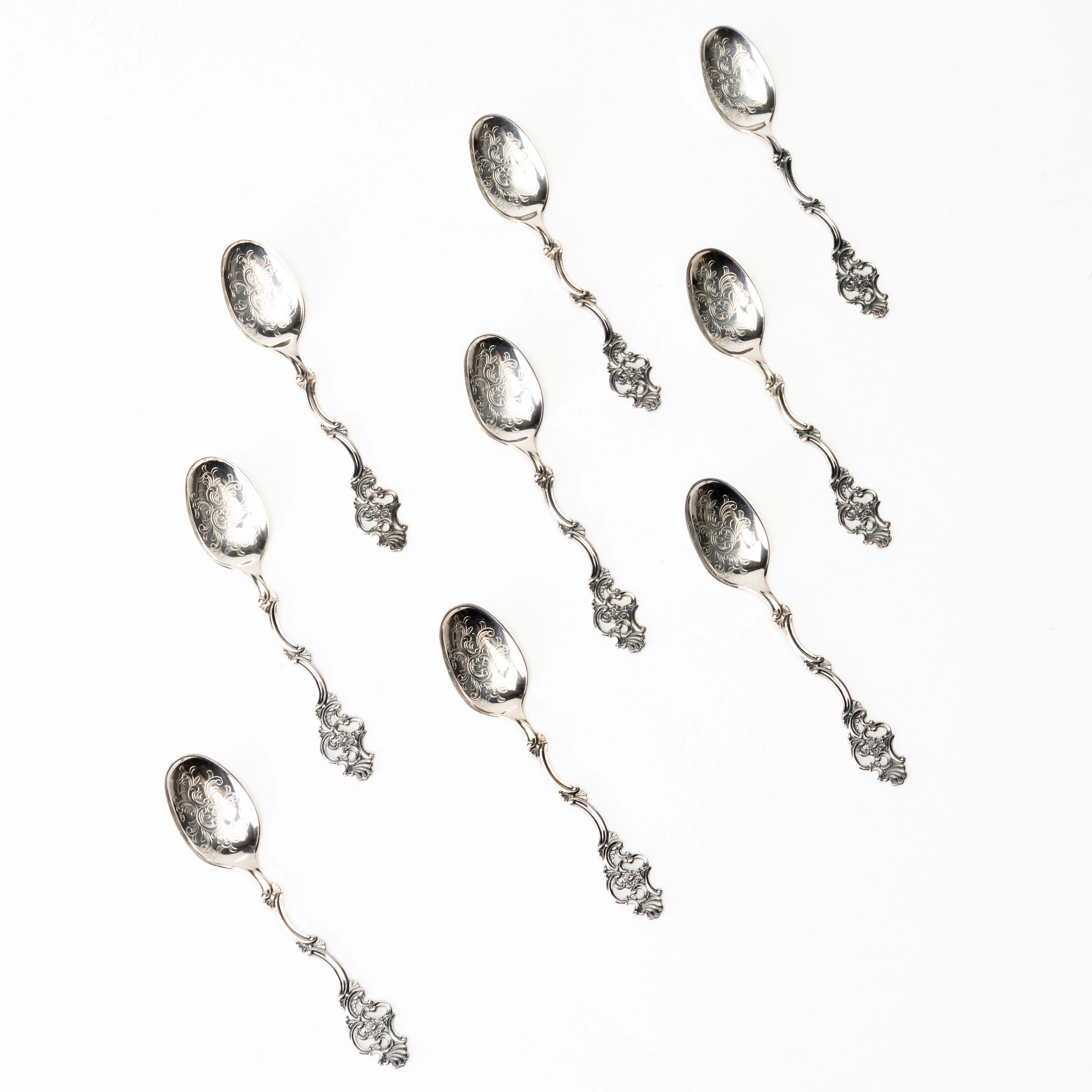 KAFFESKEDAR, 9 st, silver, Thorvald Marthinsen Sölvvarefabrikk, Norge.