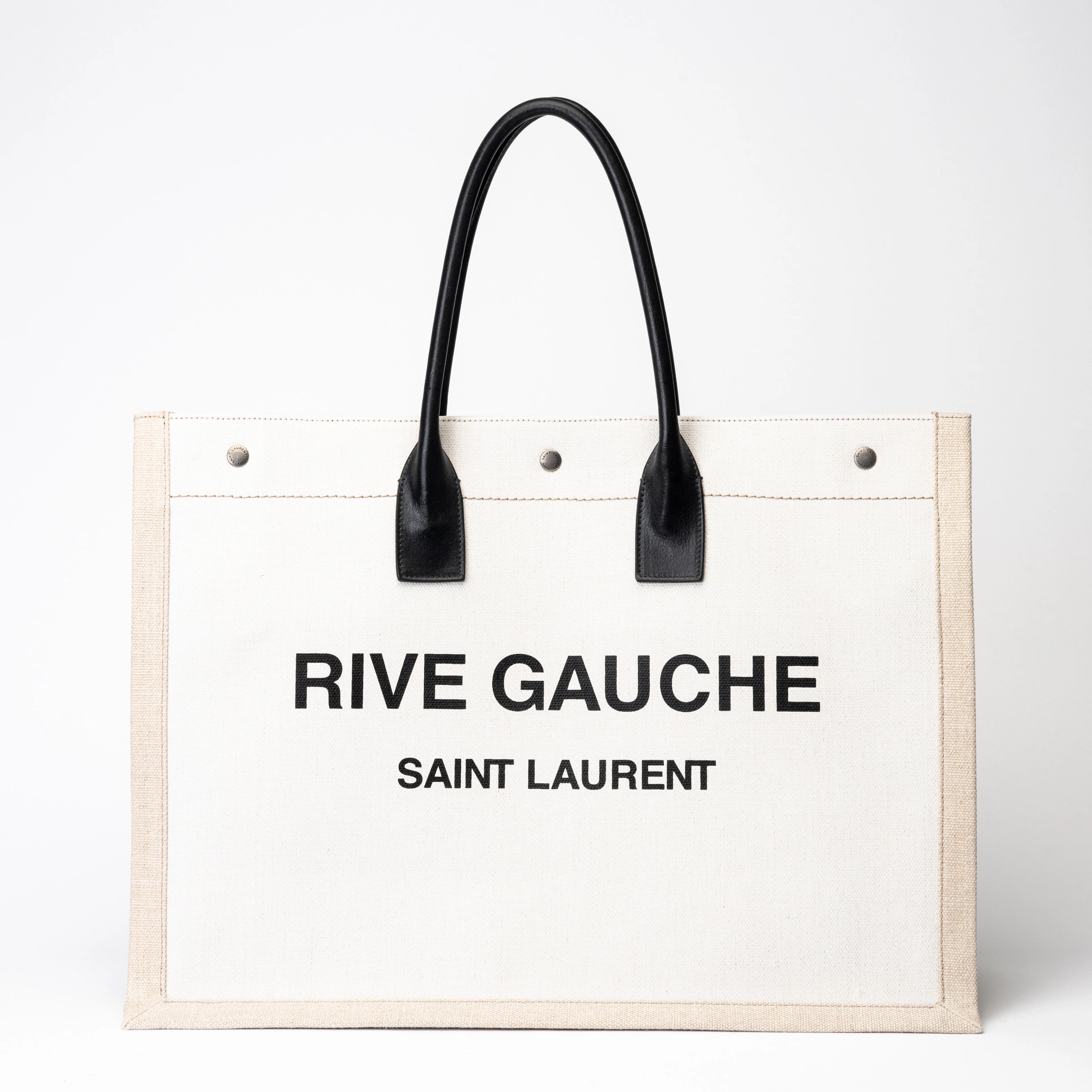 SAINT LAURENT. Väska, "Shopper leather trimmed printes canvas tote".