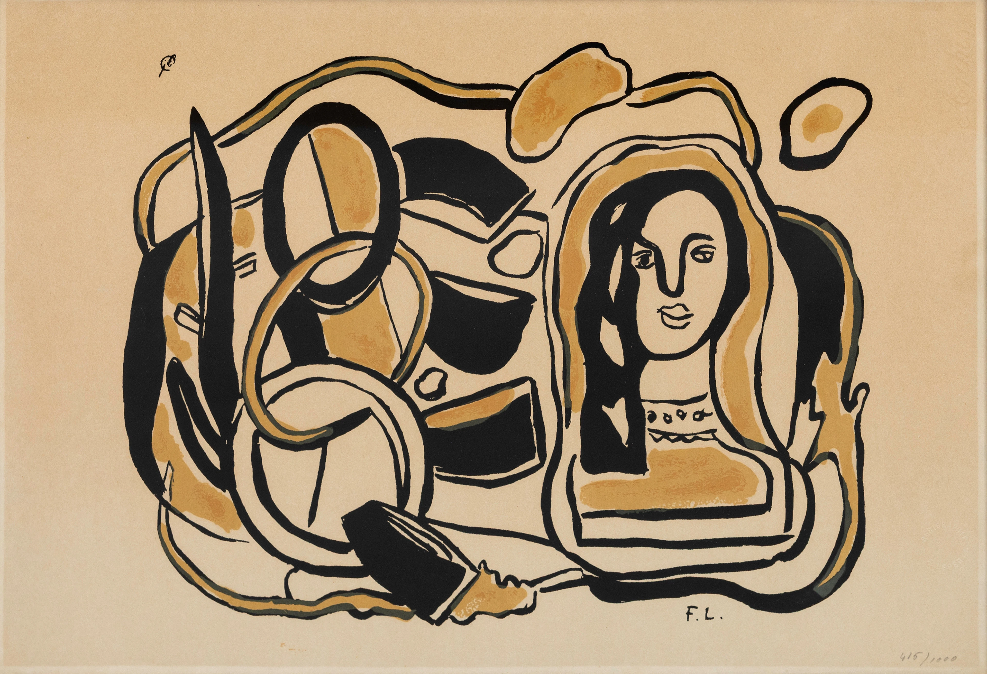 FERNAND LÉGER. EFTER. "Tete de femme", färglitografi, monogramsignerad