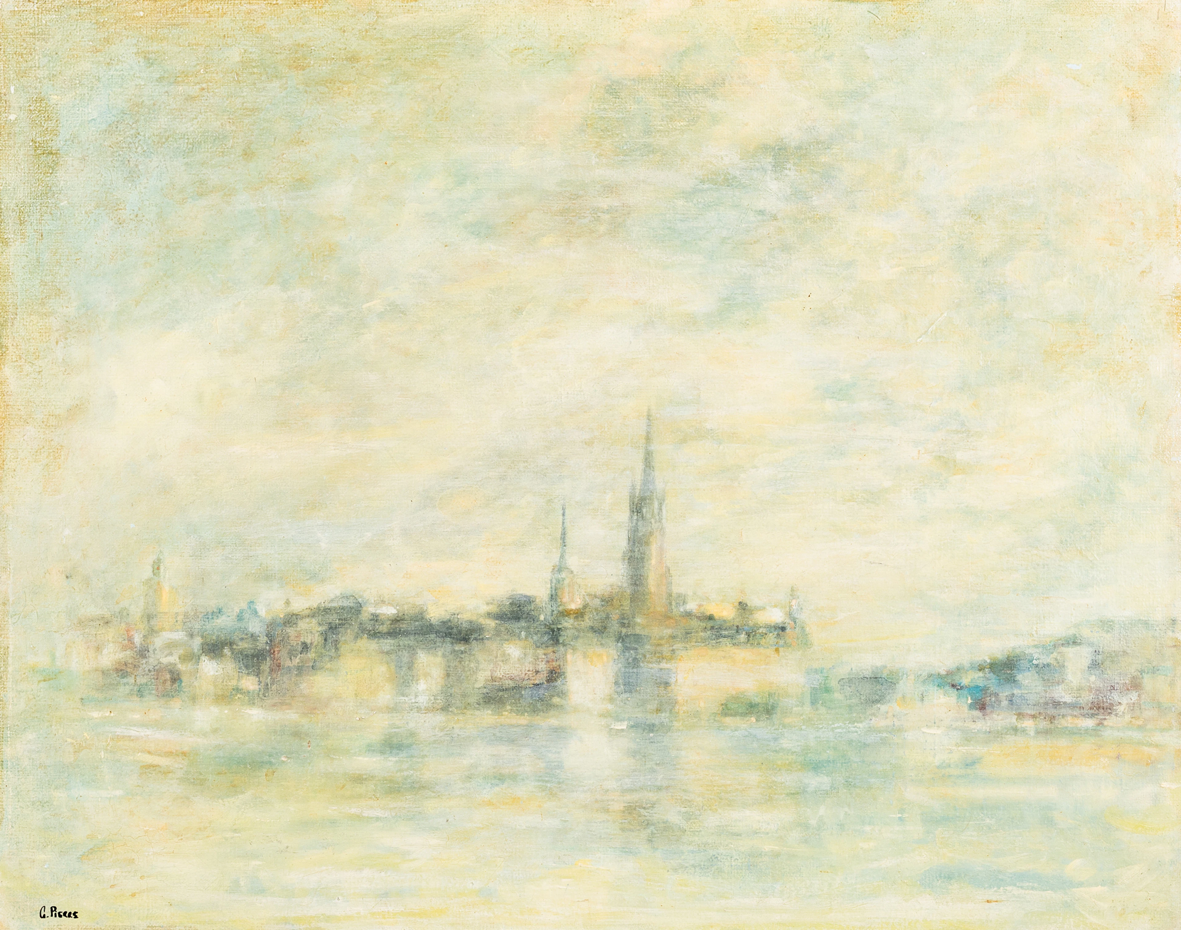 GUSTAV PIERRE. "Riddarfjärden", olja på duk, signerad, G. Pierre.