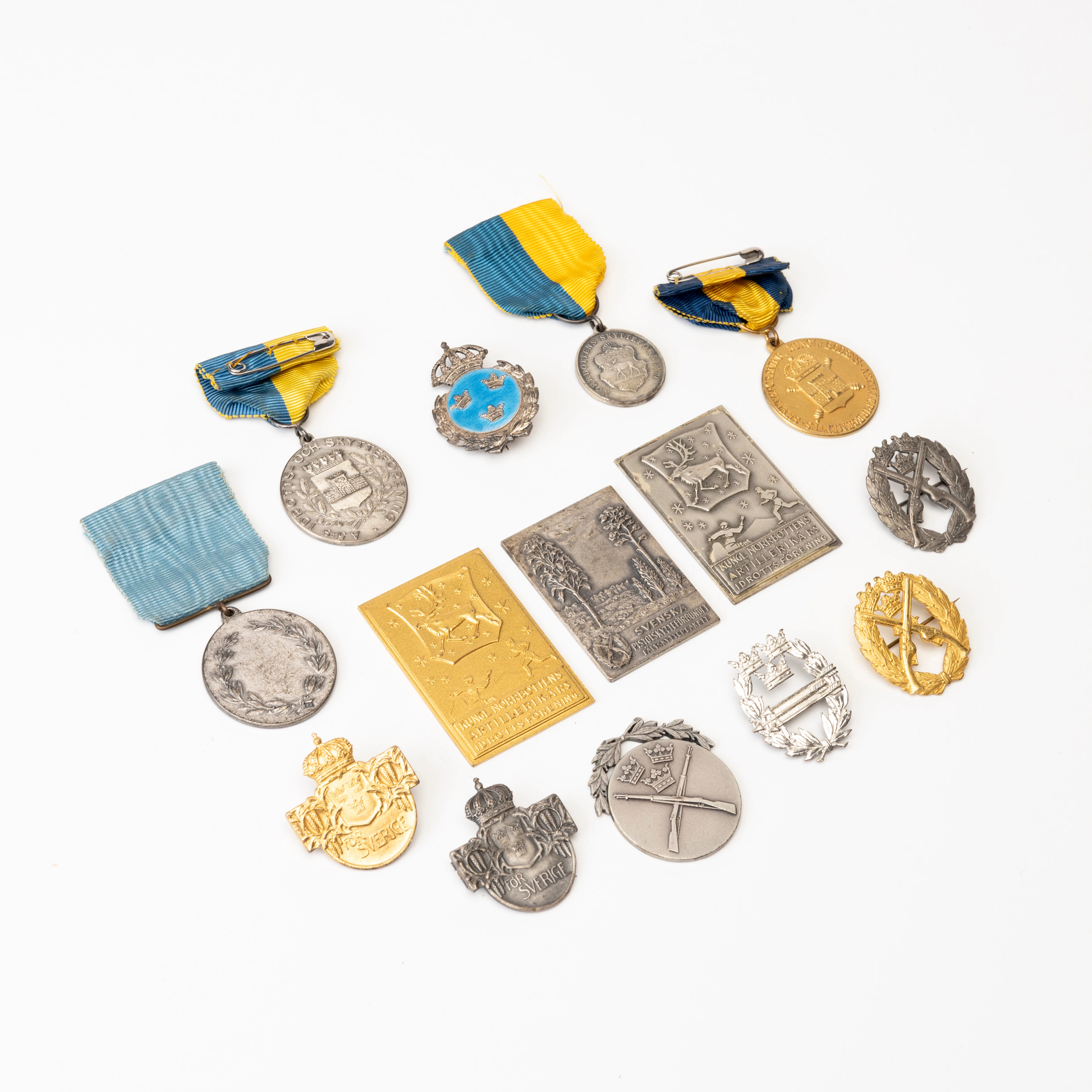 DIVERSE MEDALJER, 14 st, silver, delvis förgyllda, Sverige, huvuddelen