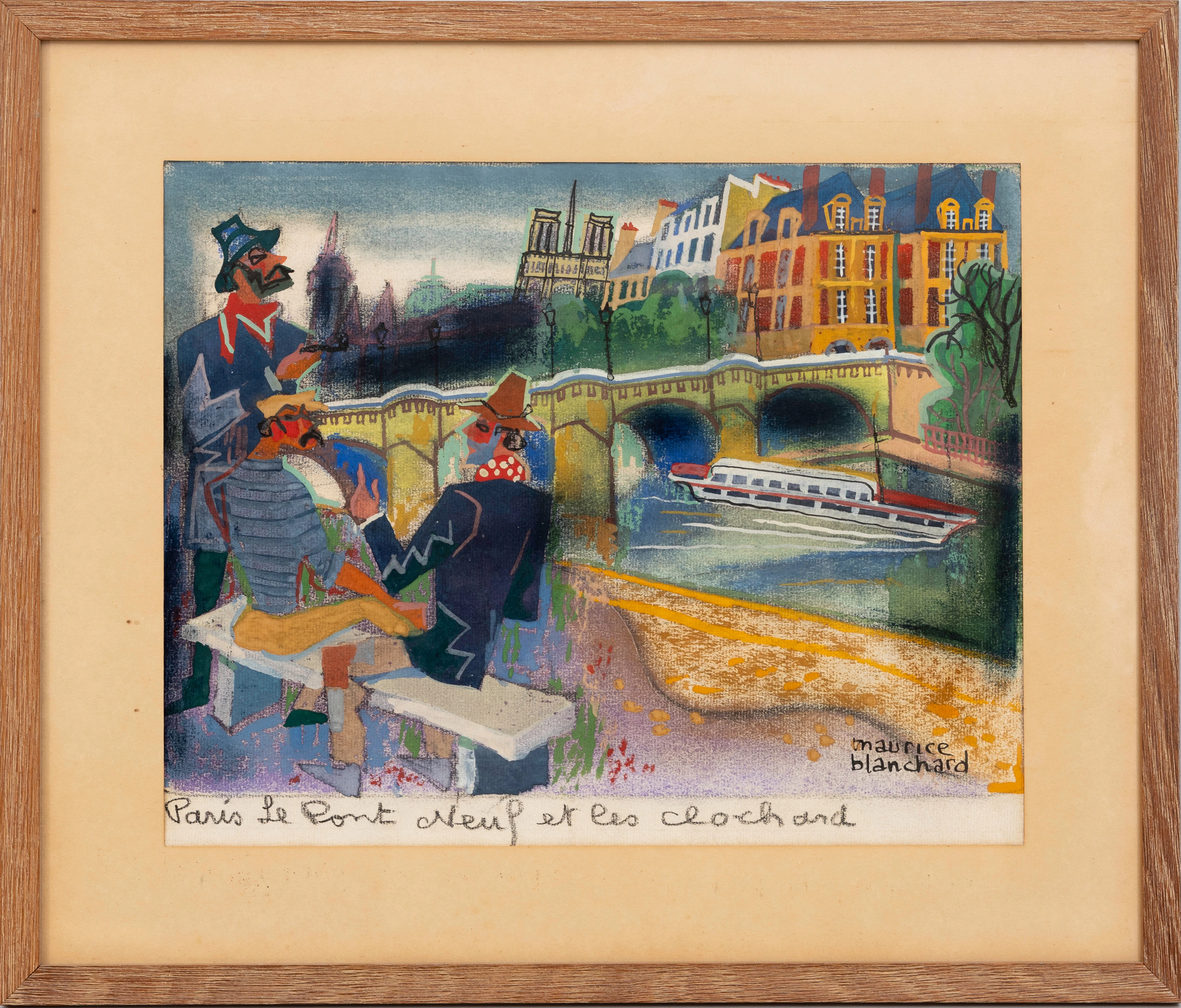 MAURICE BLANCHARD. Motiv över Pont Neuf, Paris, gouache, signerad.