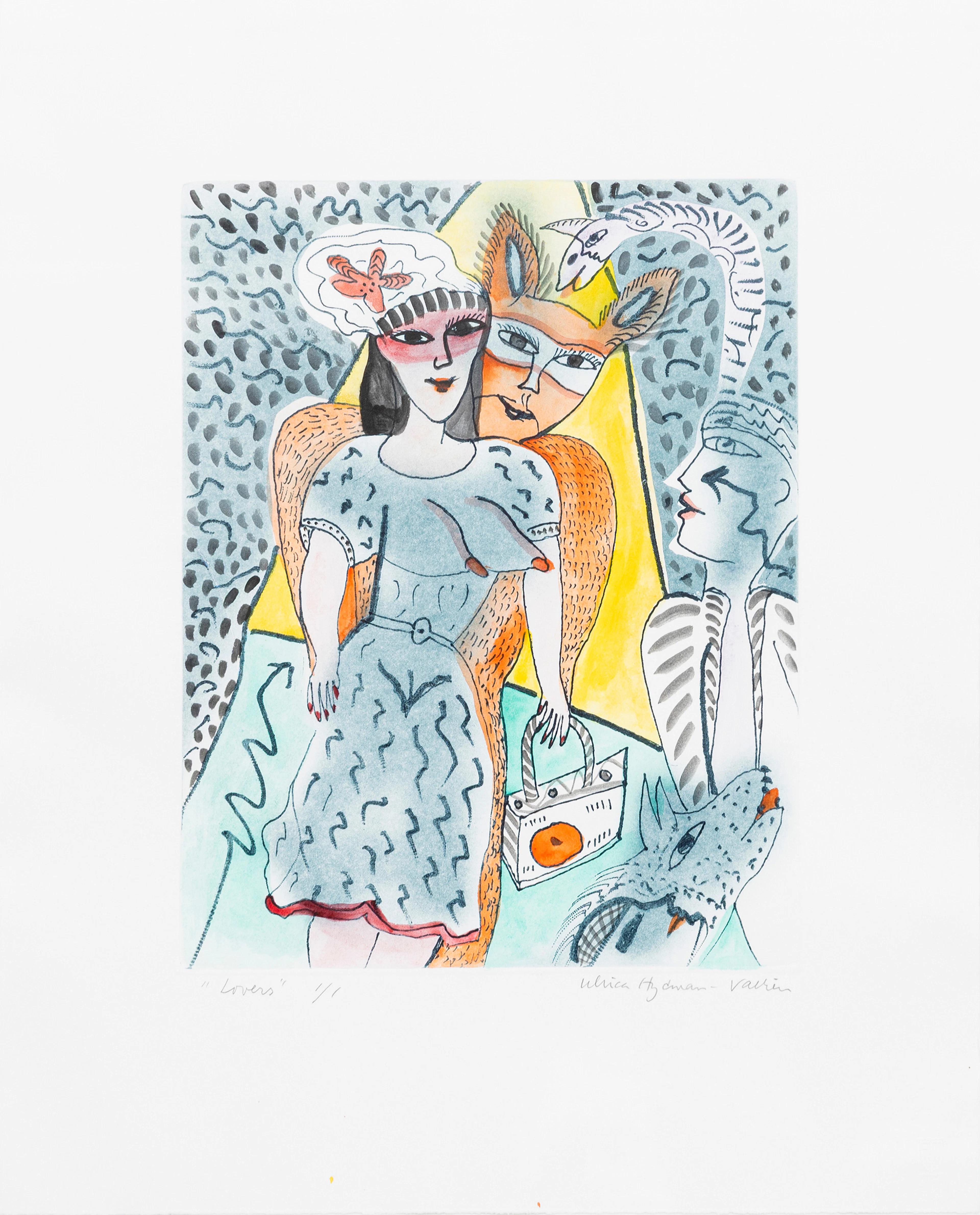 ULRICA HYDMAN-VALLIEN. "Lovers", handkolorerad etsning, signerad och