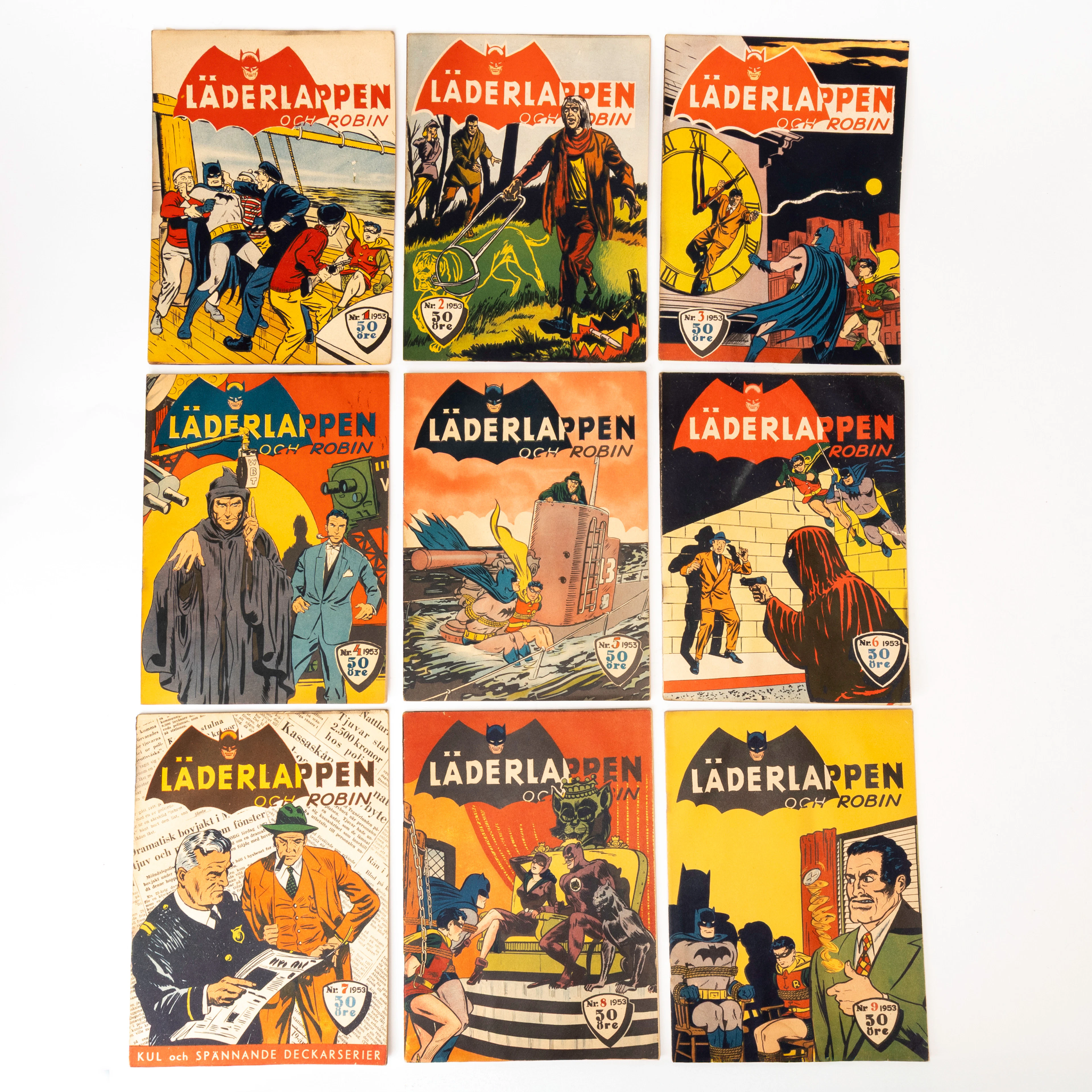 SERIETIDNINGAR, 9 st, Läderlappen och Robin, 1953.