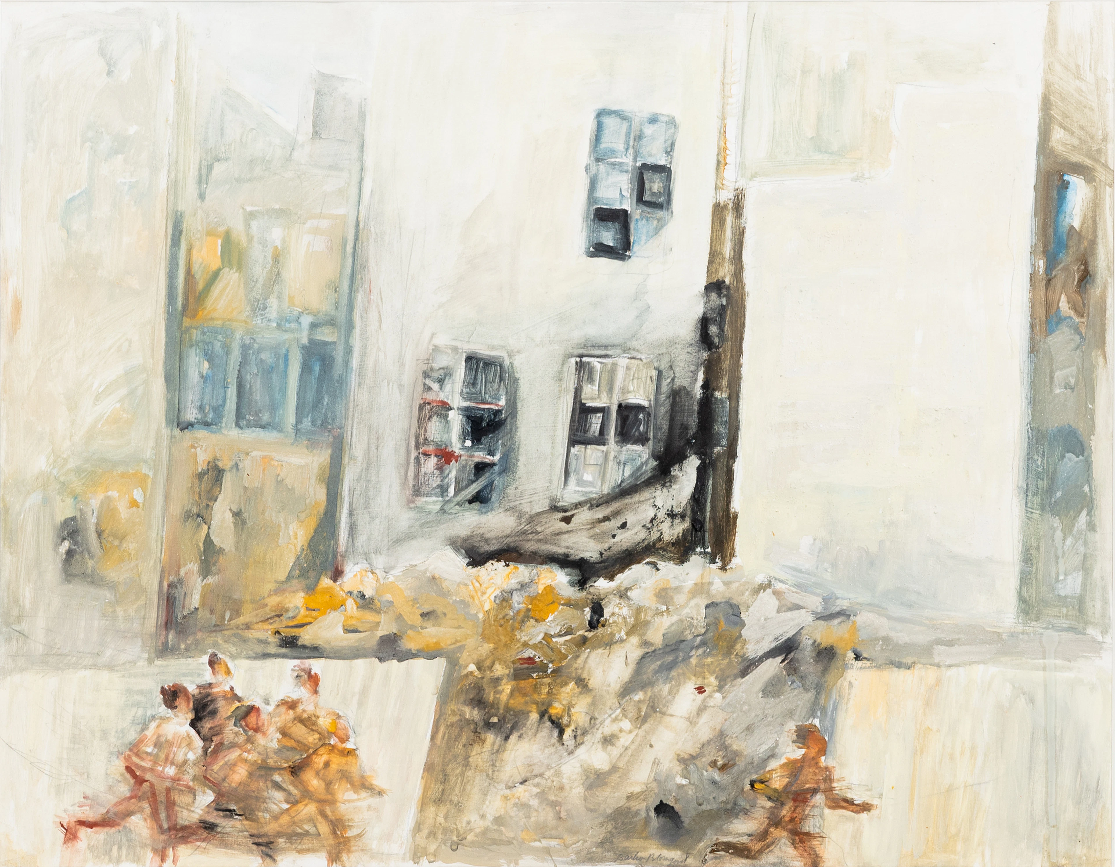 BARBRO BLOMQVIST. figurativ komposition, gouache, signerad.