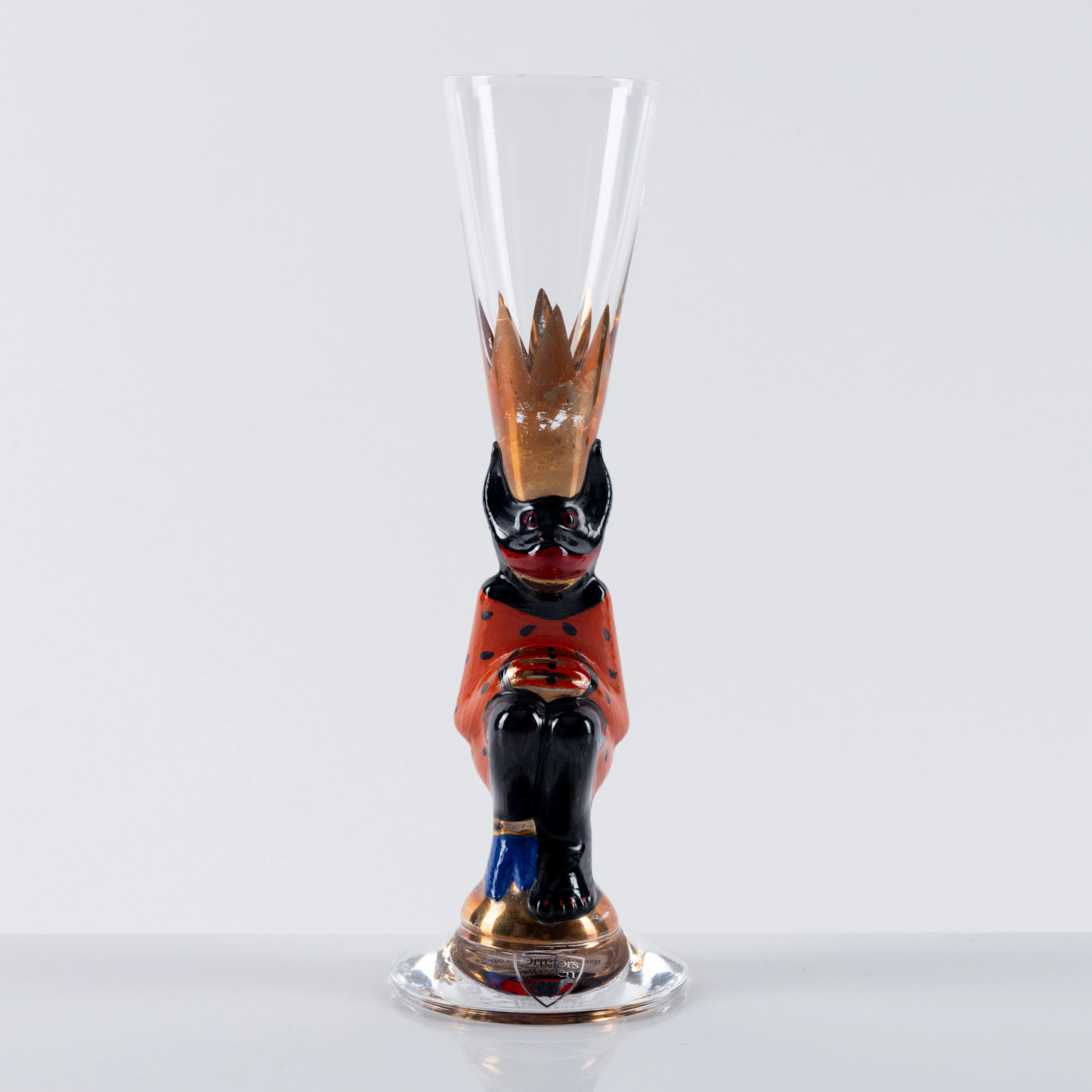 GUNNAR CYRÉN. Snapsglas, "Djävulsglas", orange, Nobelservisen, Orrefors, 2011.