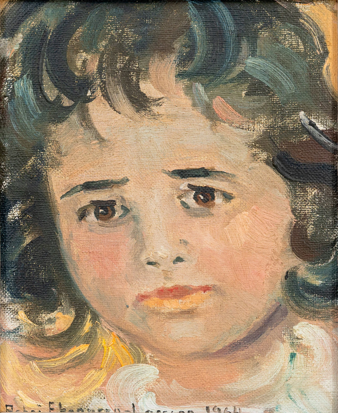 ASTRI EKENGREN–LARSSON. Barnansikte, olja på duk, signerad och daterad, 1964.