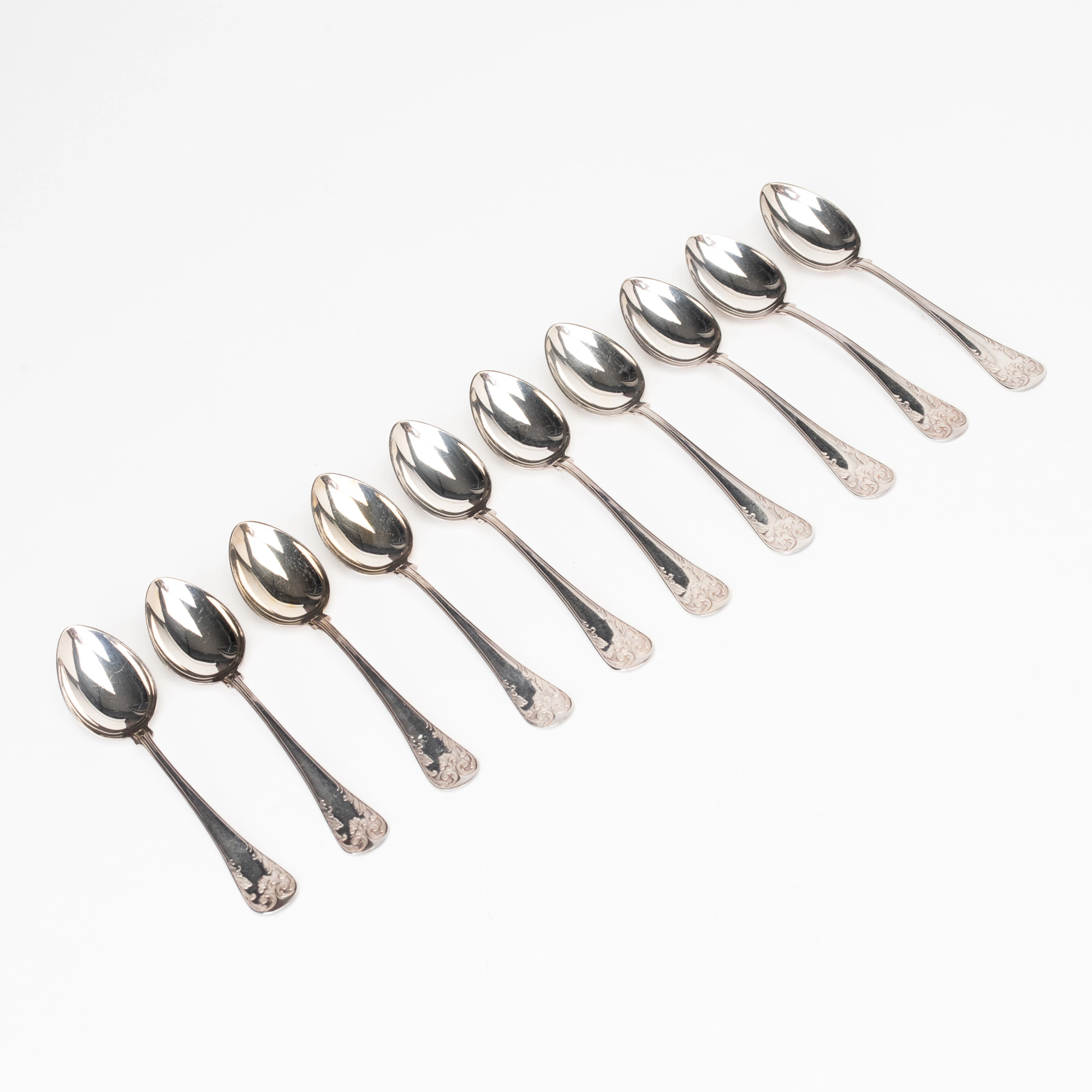 KAFFESKEDAR, 10 st, silver, "Gammal Fransk", GAB, Stockholm, 1968.