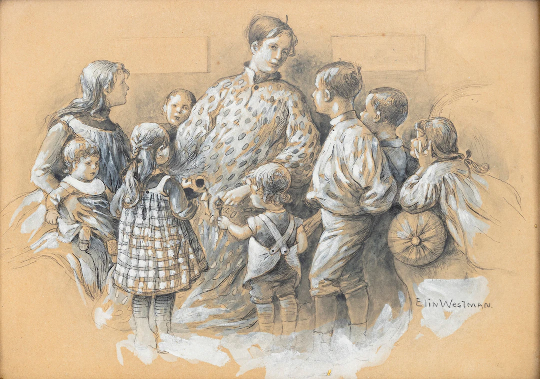 ELIN WESTMAN (1870-1928). Komposition, blandteknik med täckvitt, signerad.