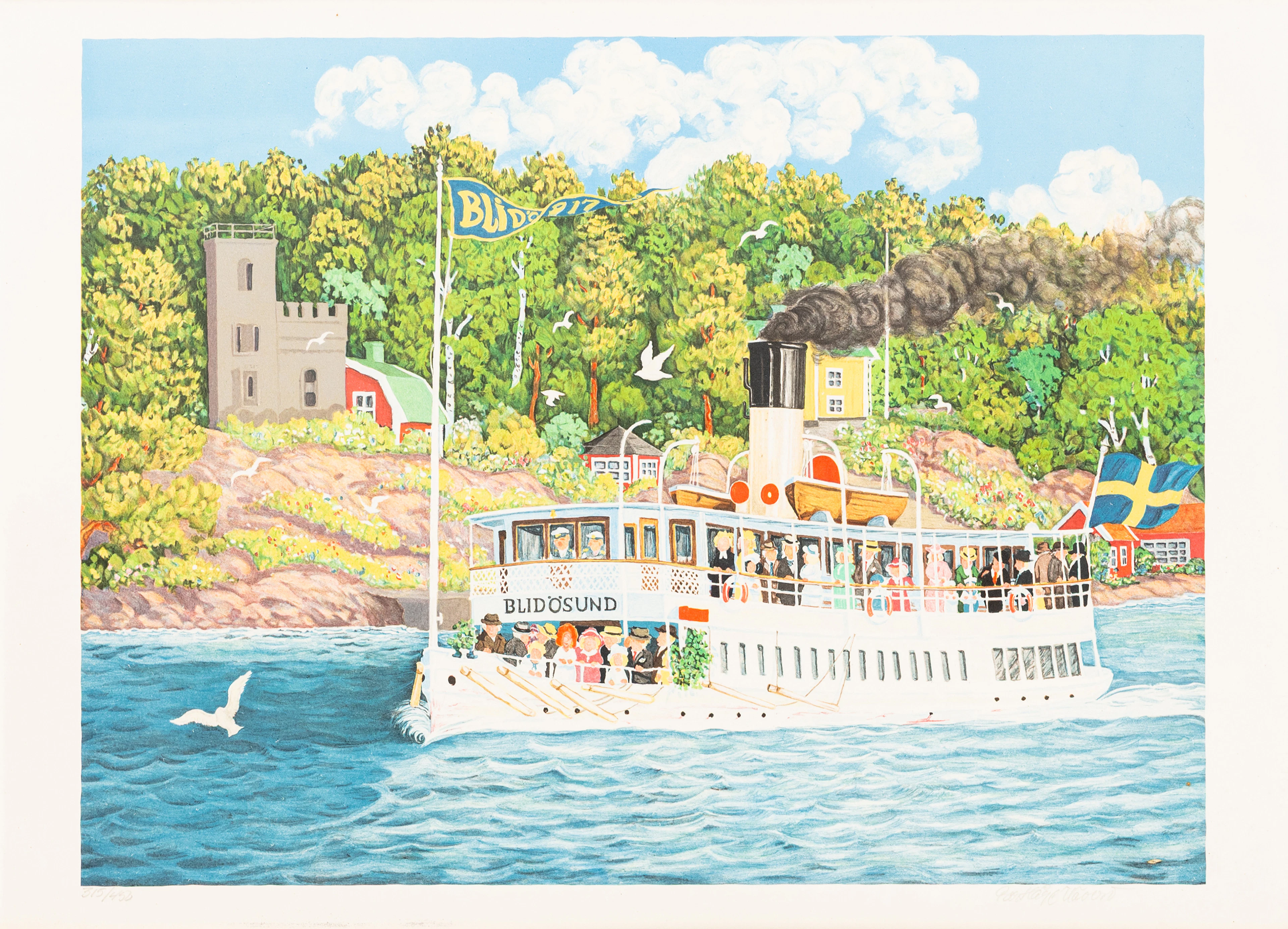 BERT HÅGE HÄVERÖ. "Blidösund", färglitografi, signerad och numrerad, 315/450.
