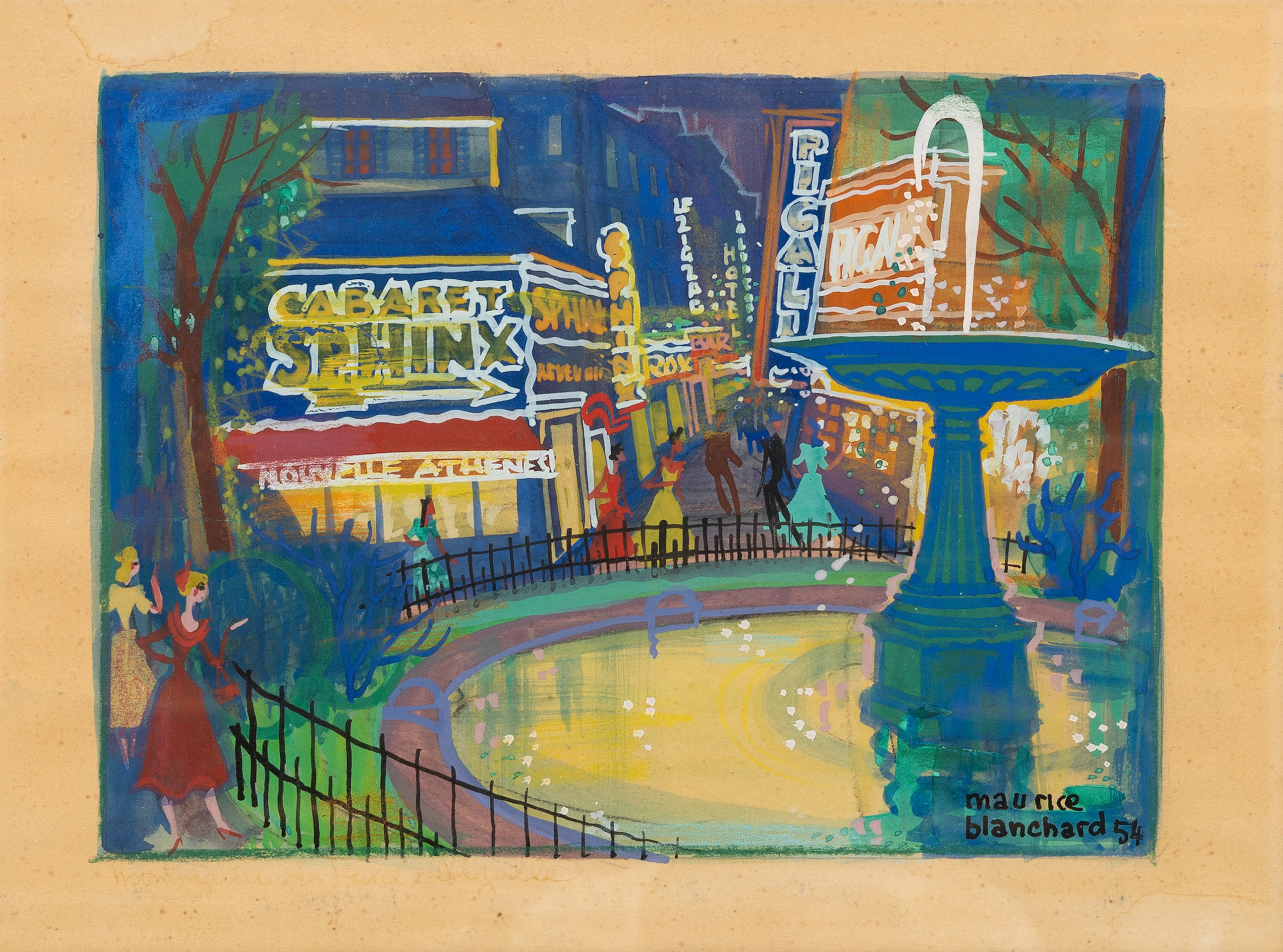 MAURICE BLANCHARD. "Montmartre La Place Pigalle", blandteknik, signerad