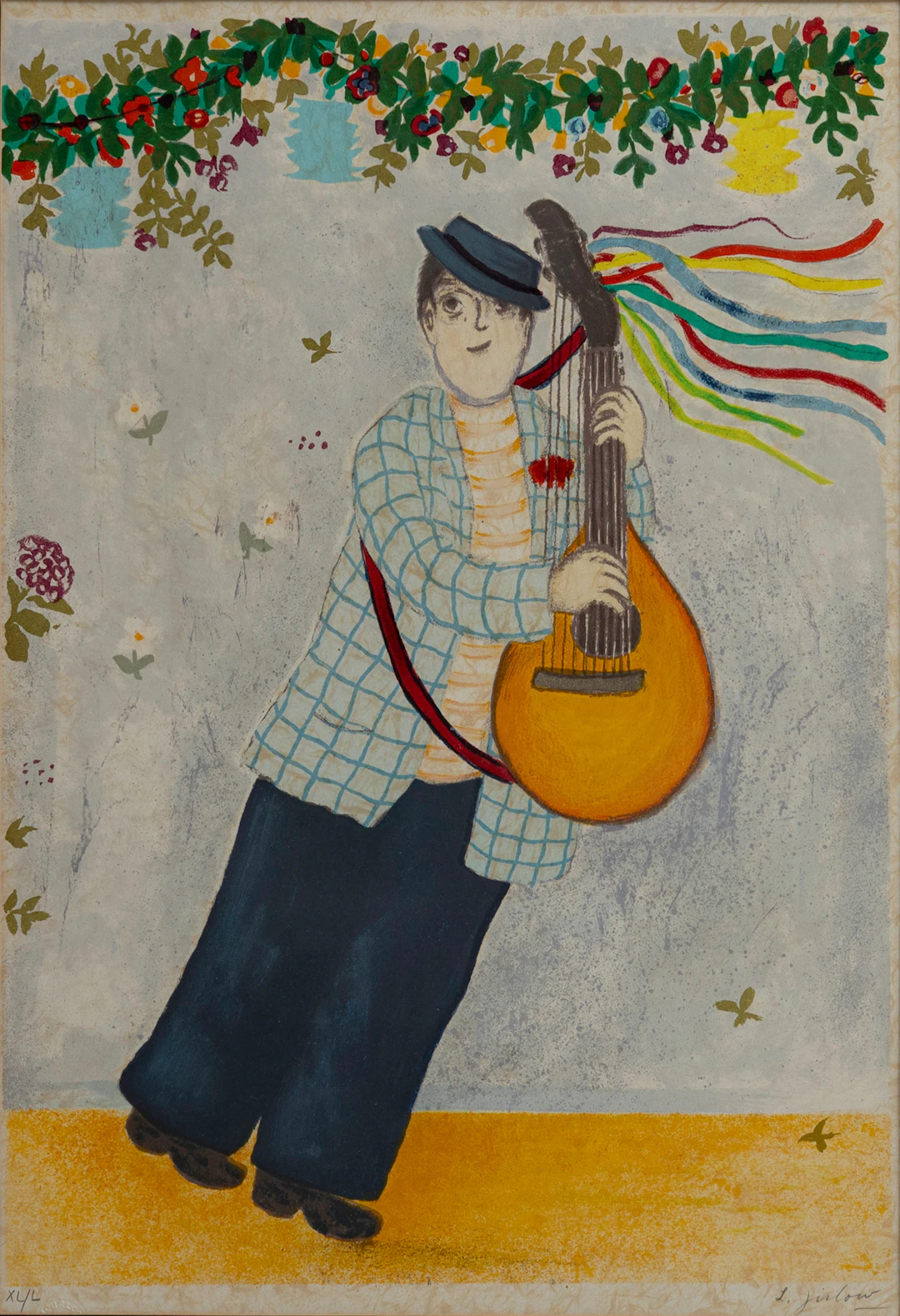 LENNART JIRLOW. "Trubaduren", färglitografi, nummrerad XL/L, signerad.