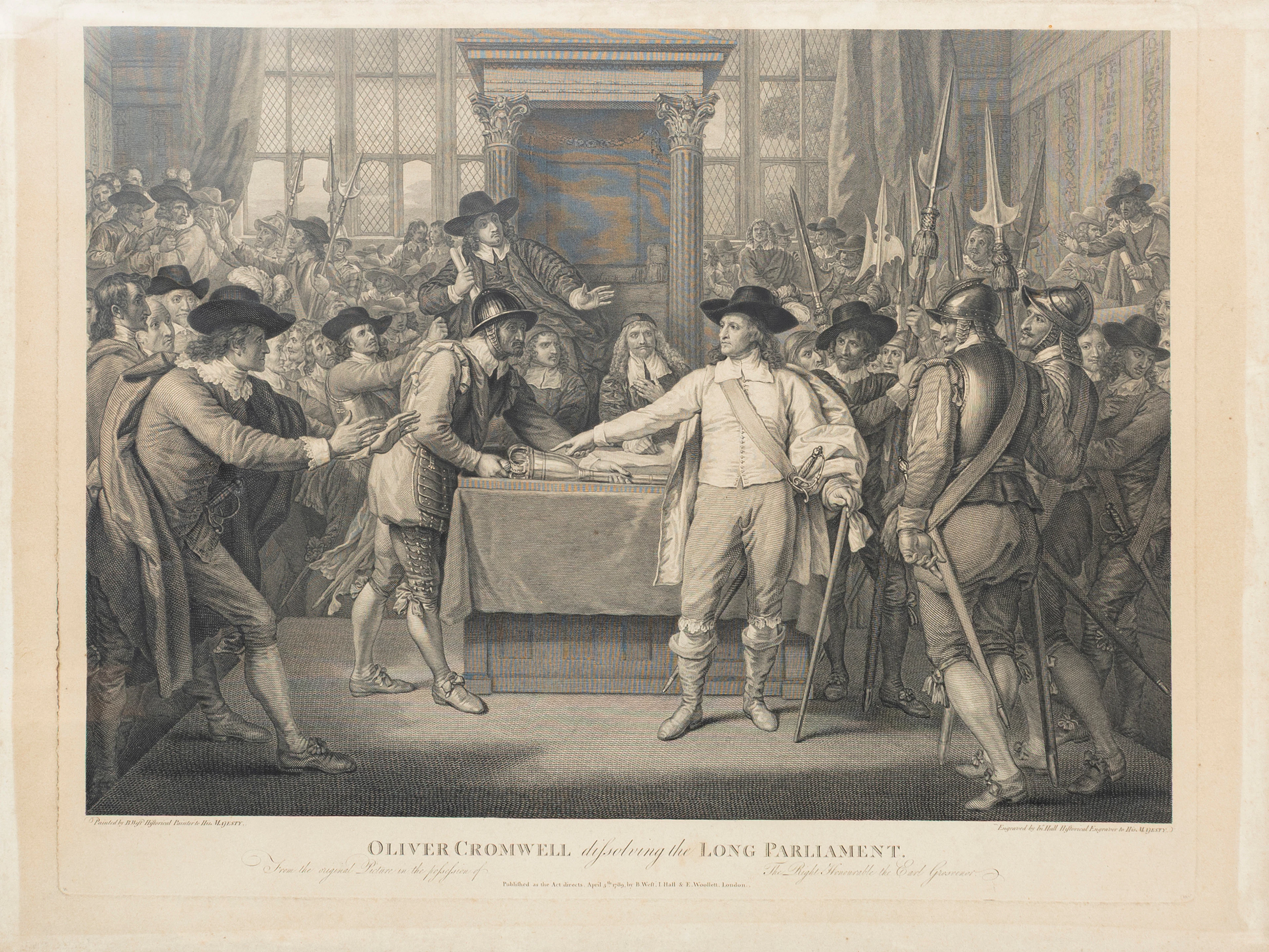 "Oliver Cromwell disolving the Long Parliament", kopparstick av In