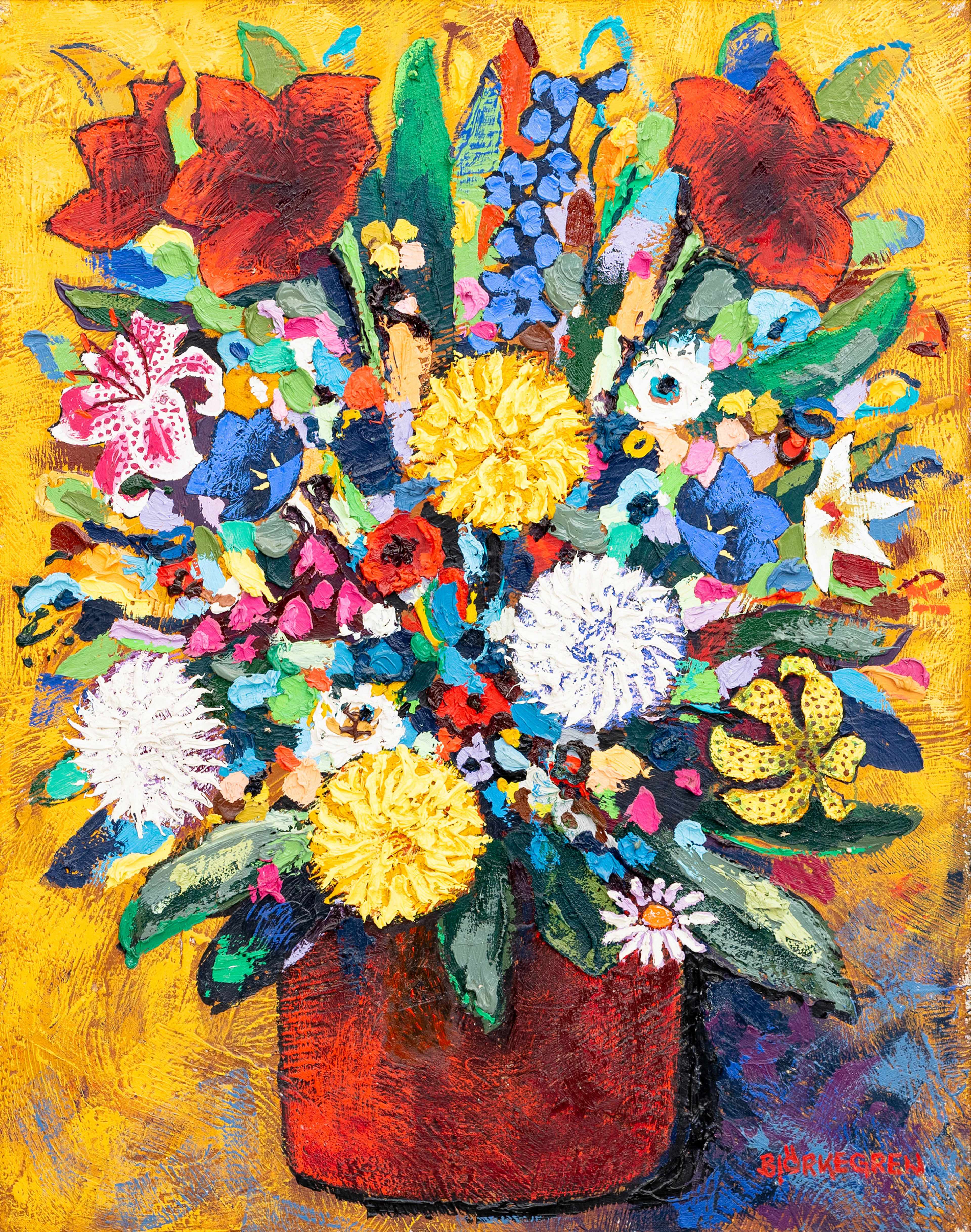 ARNE BJÖRKEGREN (1929-2011). Blomsterstilleben, olja på duk, signerad