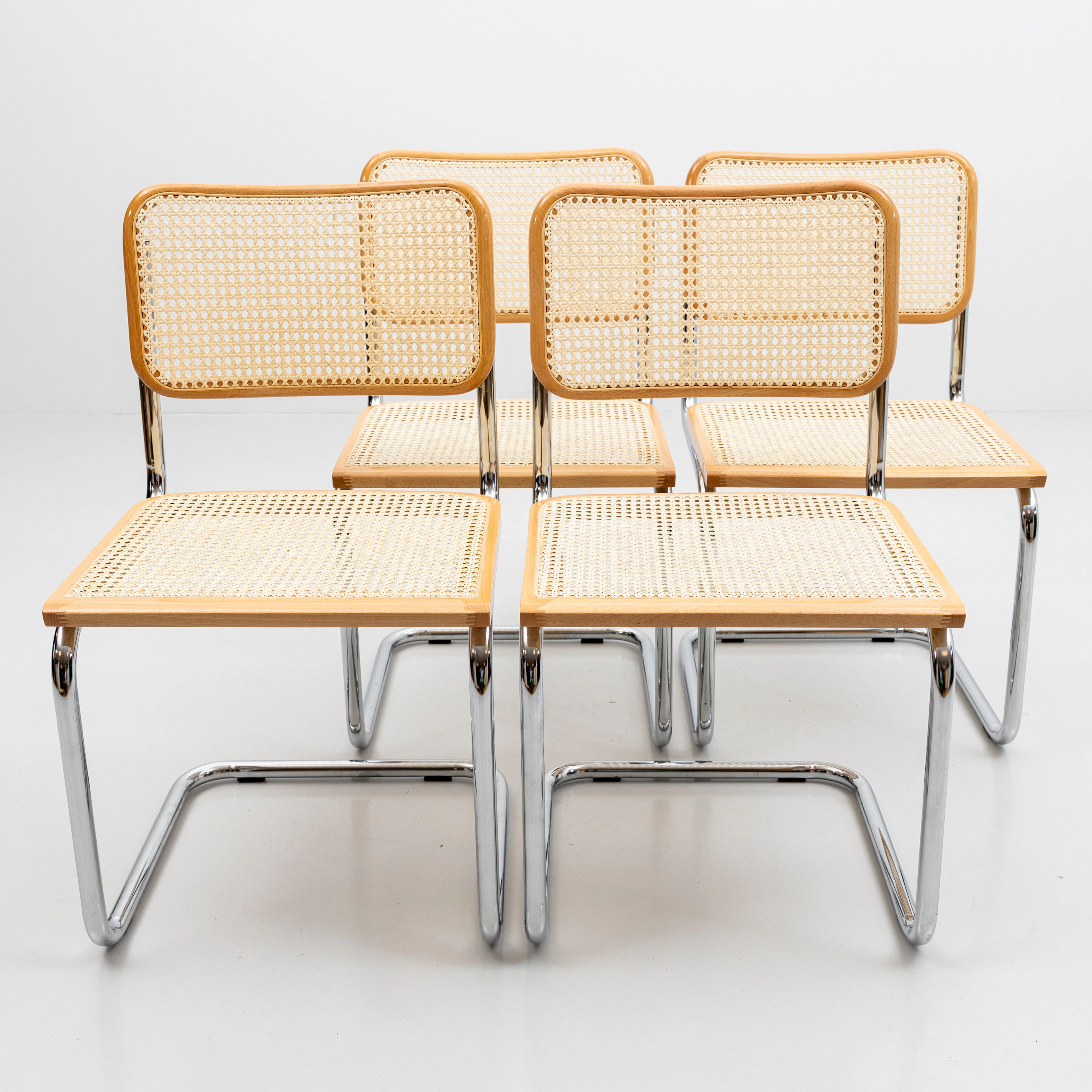 STOLAR, 4 st, kromad metall och rotting, Bauhaus modell, Italien