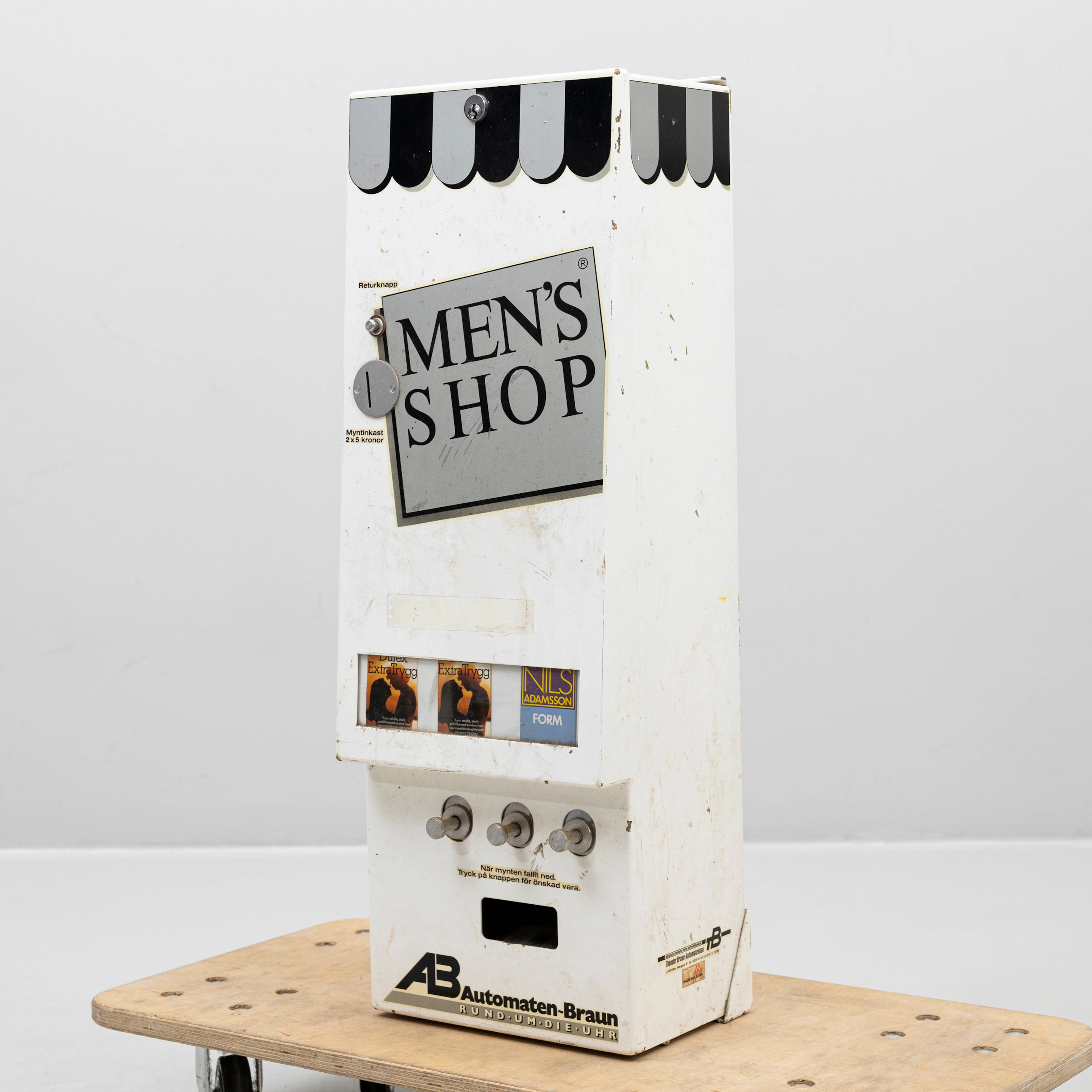 KONDOMAUTOMAT, metall, "Men's Shop", AB Automaten- Braun, Rund Um
