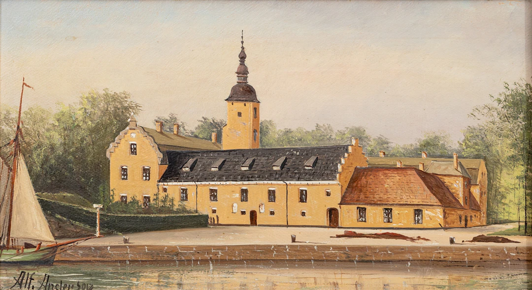 ALF ANDERSON. Halmstad, olja på pannå, signerad.