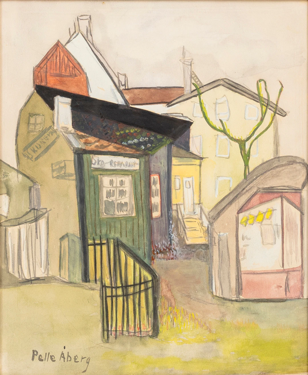 PELLE ÅBERG. Stadsmotiv, blandteknik, signerad.