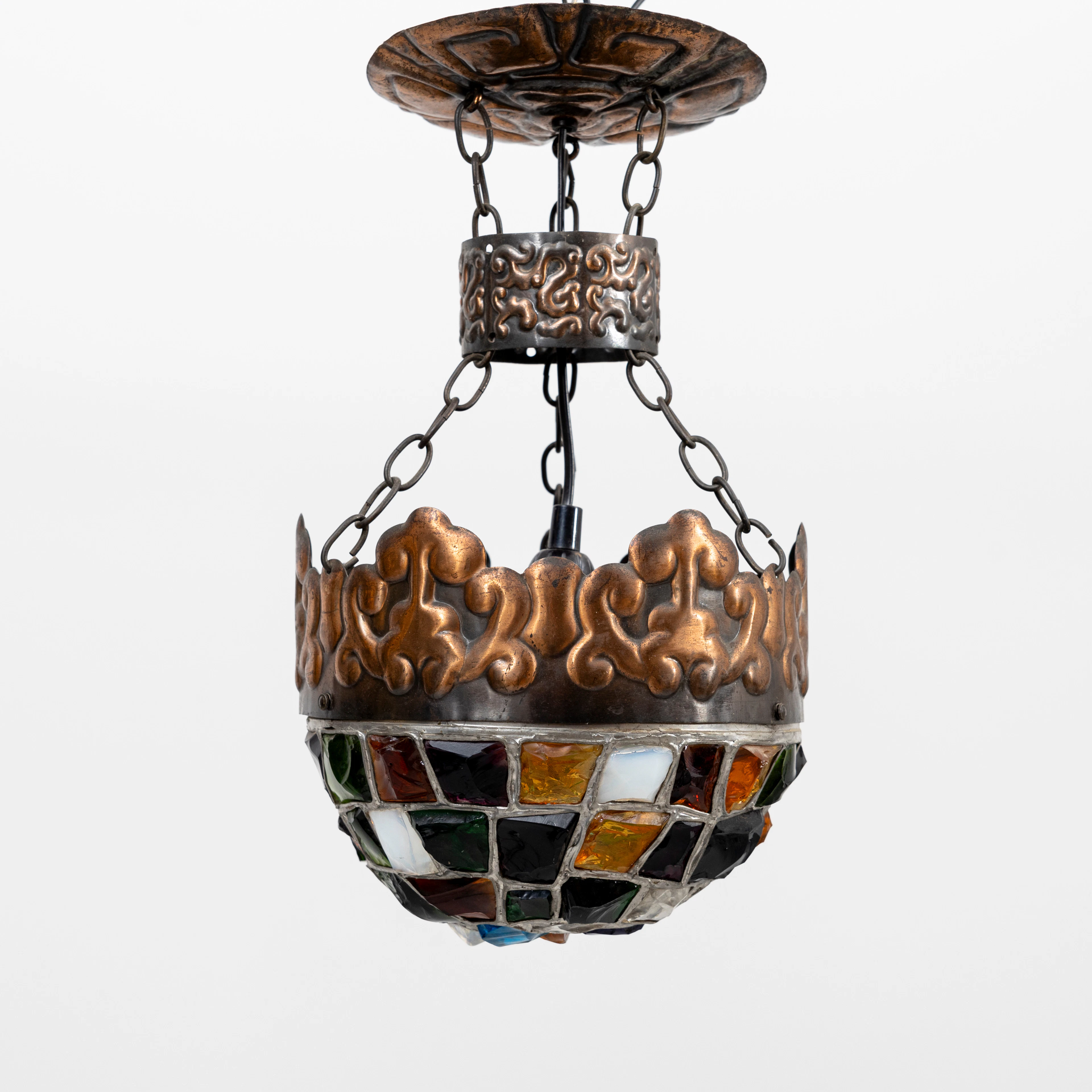 TAKLAMPA, koppar, glas, 1900-talets första hälft.