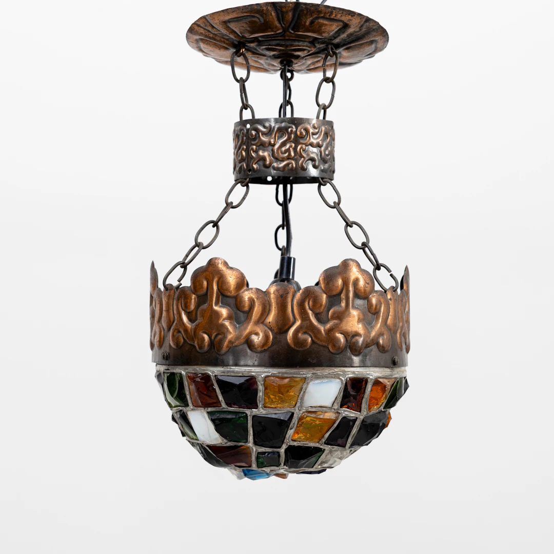 TAKLAMPA, koppar, glas, 1900-talets första hälft.