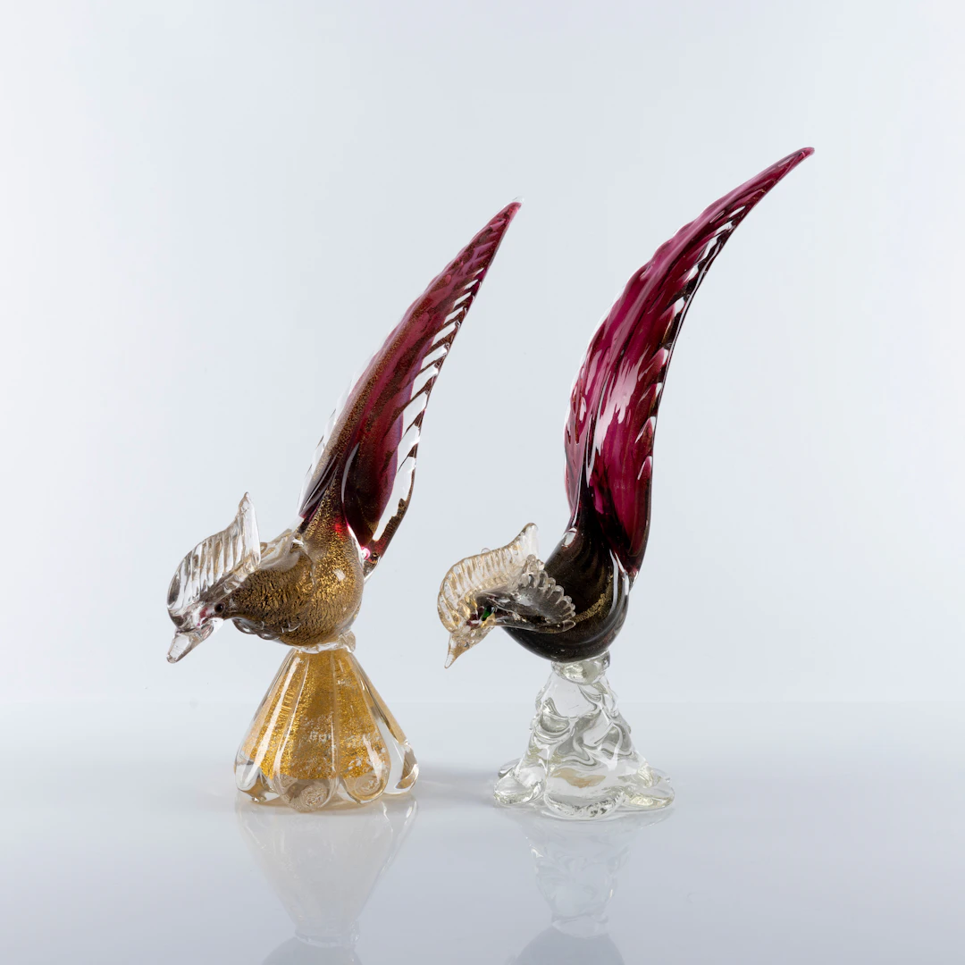 FIGURINER, 2 st, glas, fåglar, Murano.