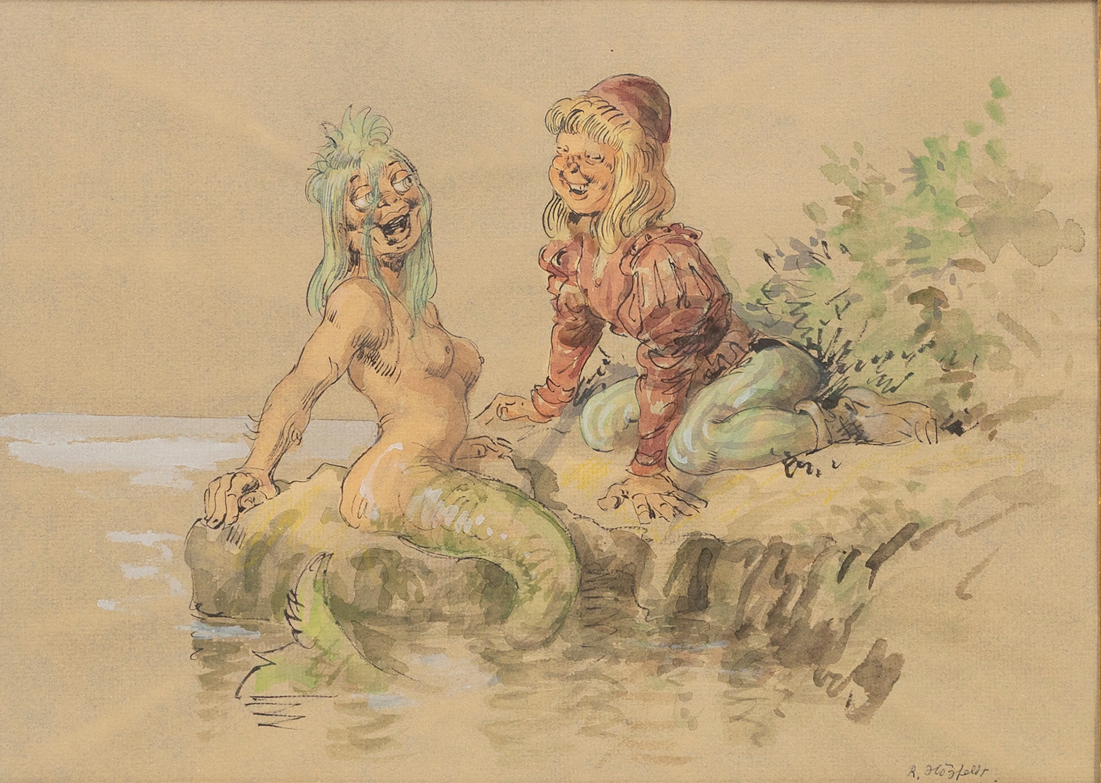 ROBERT HÖGFELDT. Sjömonster, blandteknik, signerad R. Högfeldt.