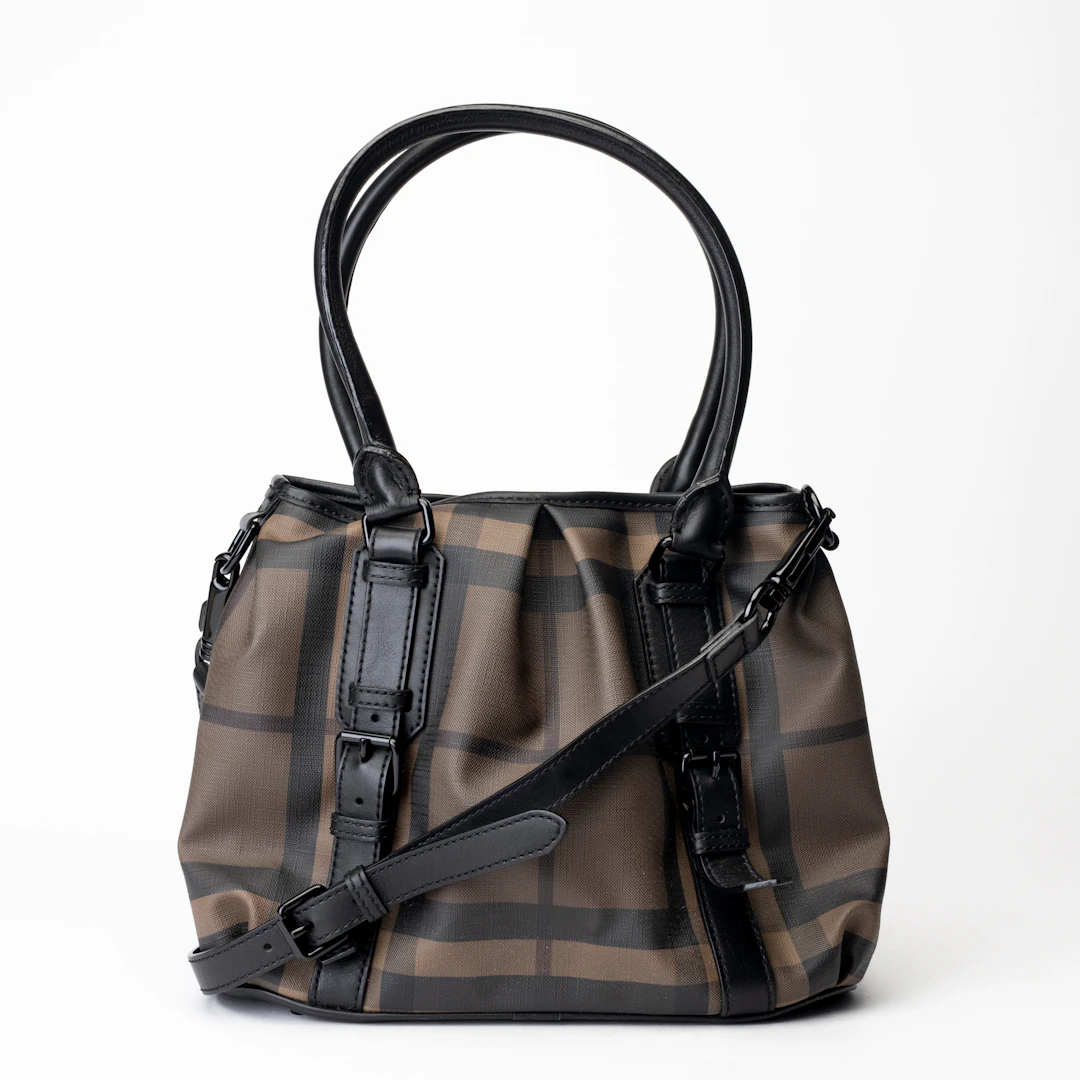BURBERRY. Handväska, "Black smoked Check and leather Northfield tote