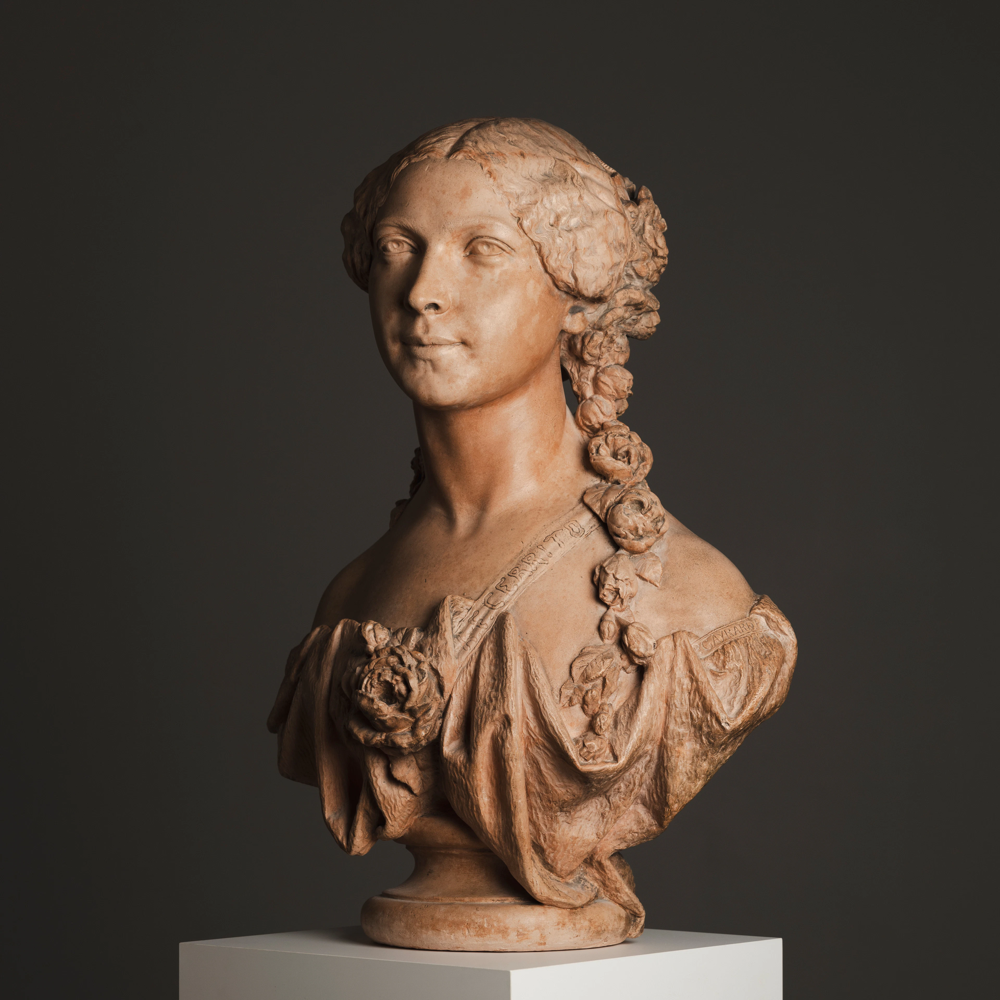 PAUL JOSEPH RAYMOND GAYRARD (1807-1855). BYST, patinerad gips, "Fanny