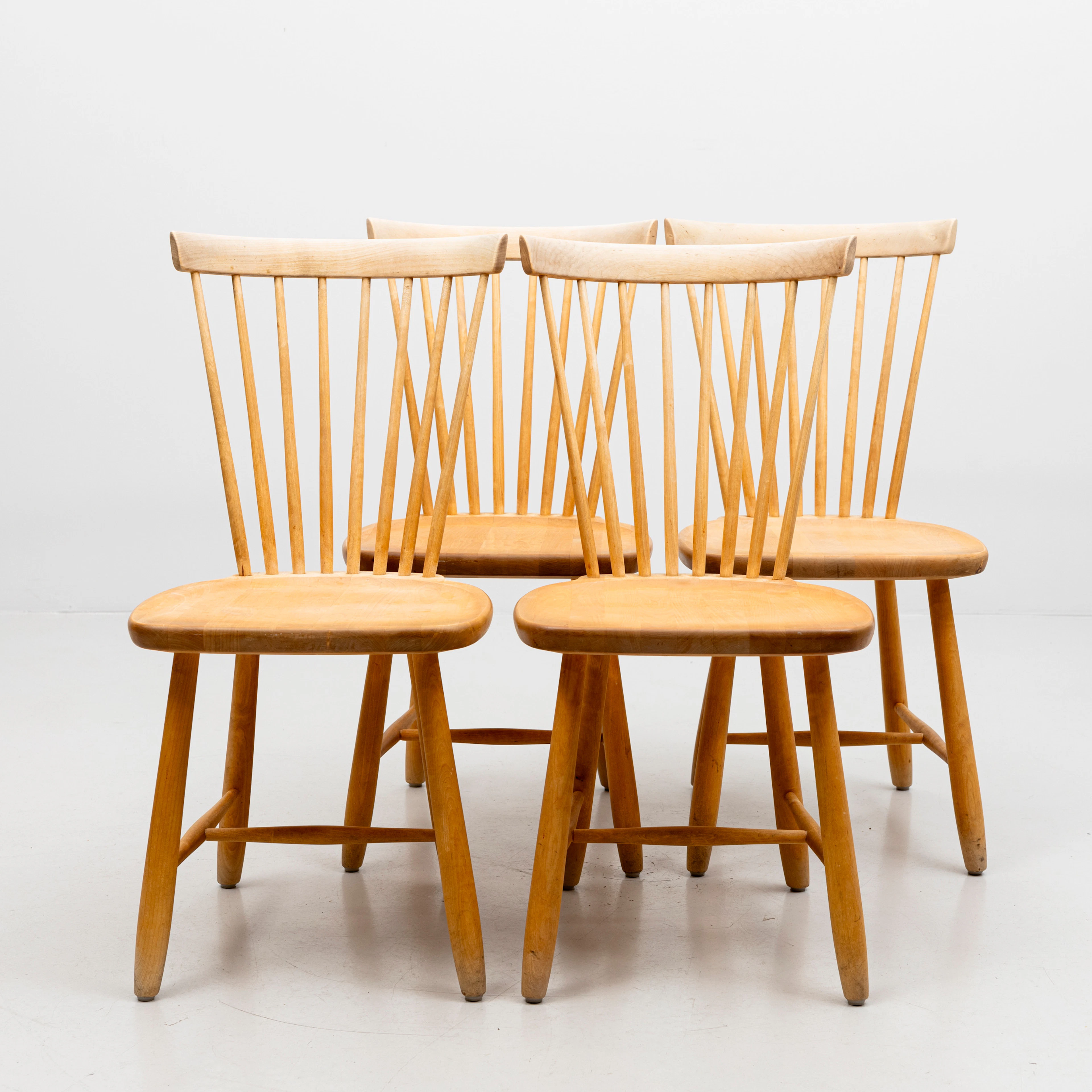 CARL MALMSTEN. Stolar, 4 st, "Lilla Åland", björk, brännstämplade