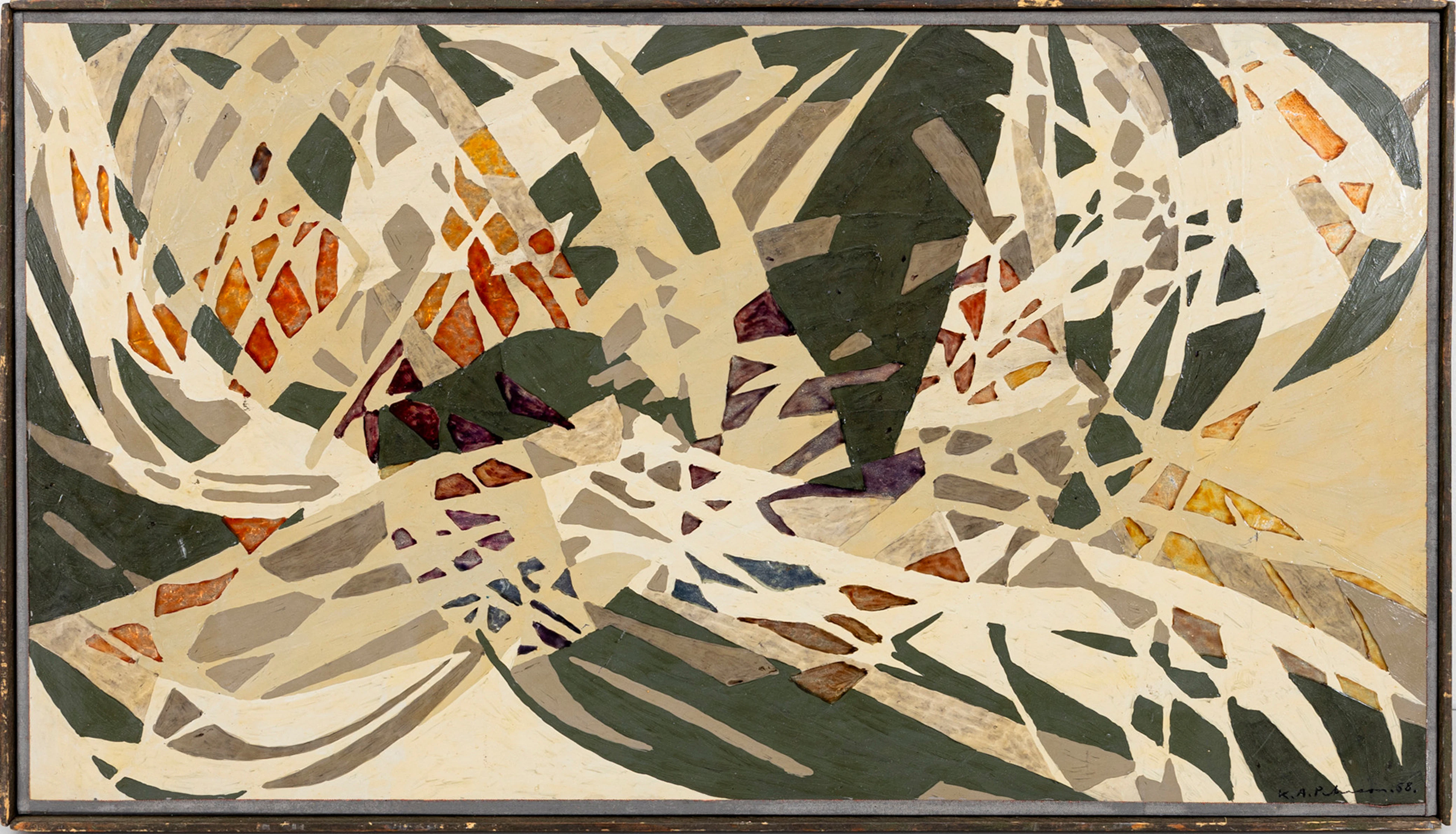 KARL AXEL PEHRSON. Abstrakt motiv, mixed media /glasmålning, signerad