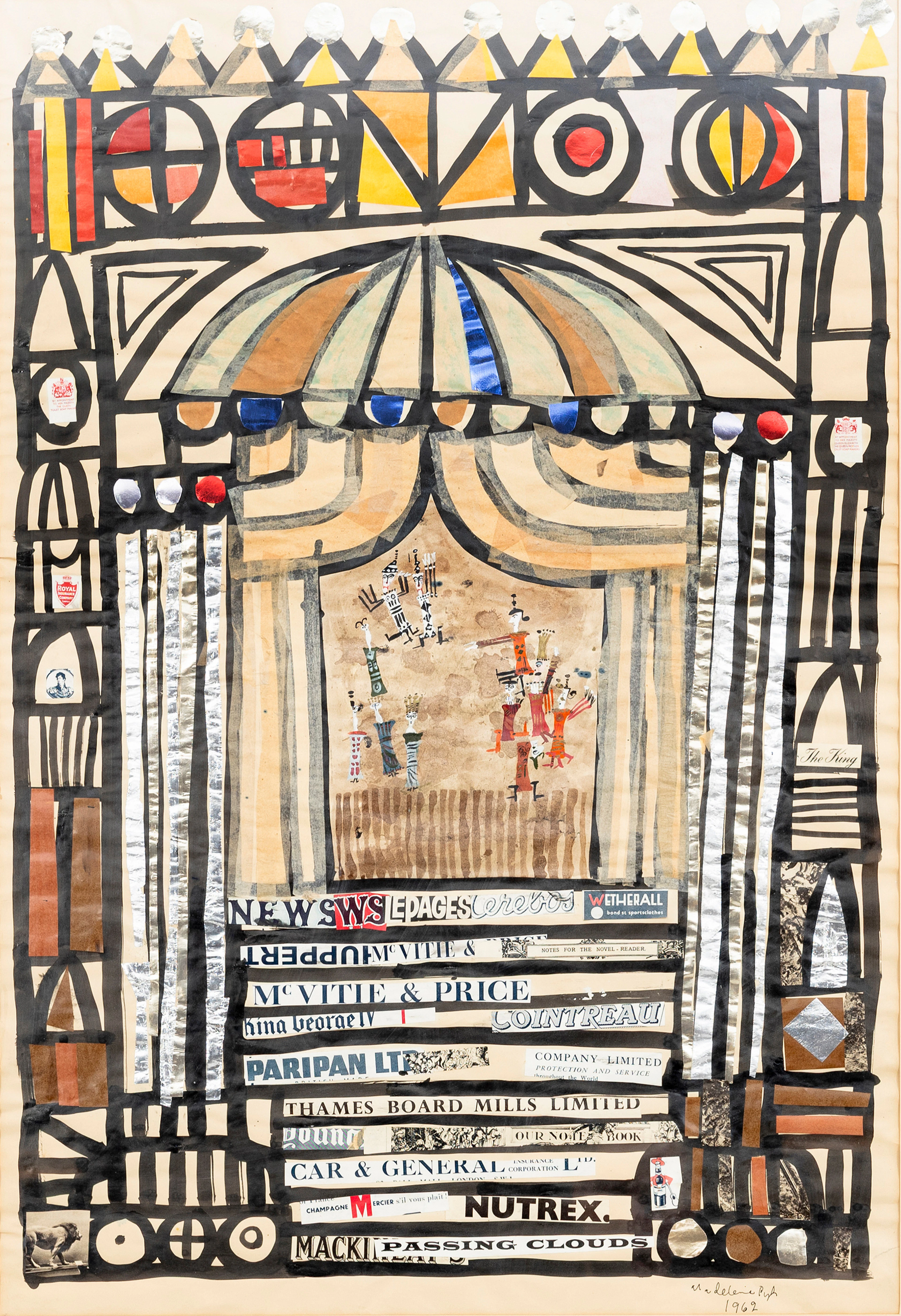 MADELEINE PYK. Komposition, collage / blandteknik, signerad, daterad 1962.